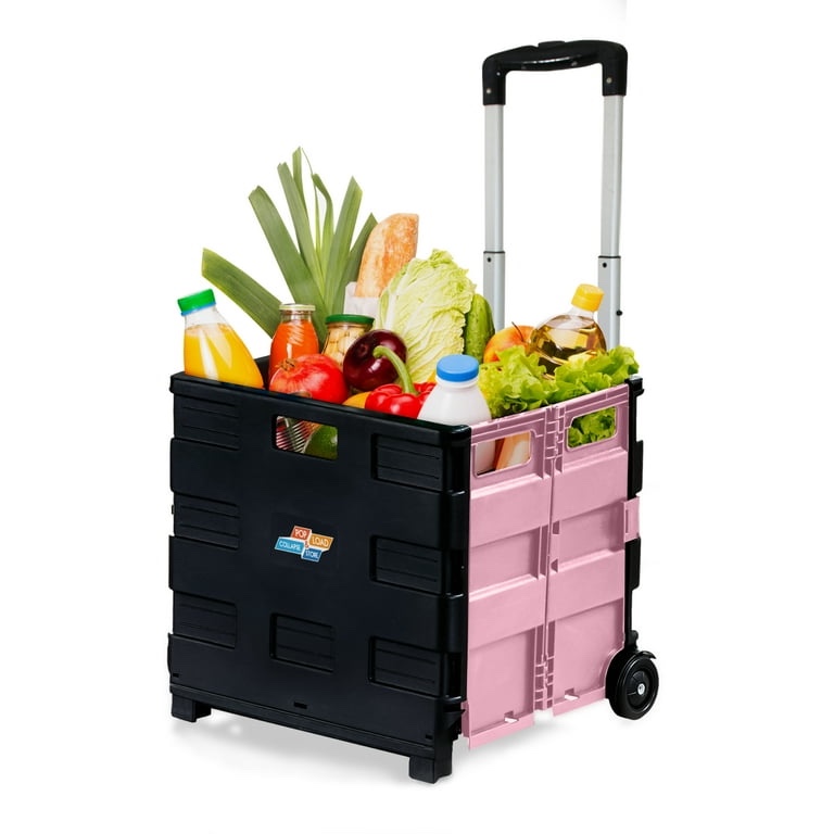 Pop & Load Collapse & Store Collapsible Plastic Pack-N-Roll Cart Black & Pink