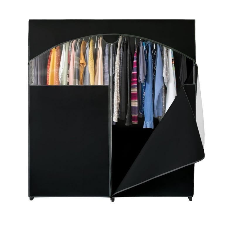 Hold N' Storage Portable Wardrobe Closet with Metal Hanging Rod. Weight Capacity 50 LBs - Black