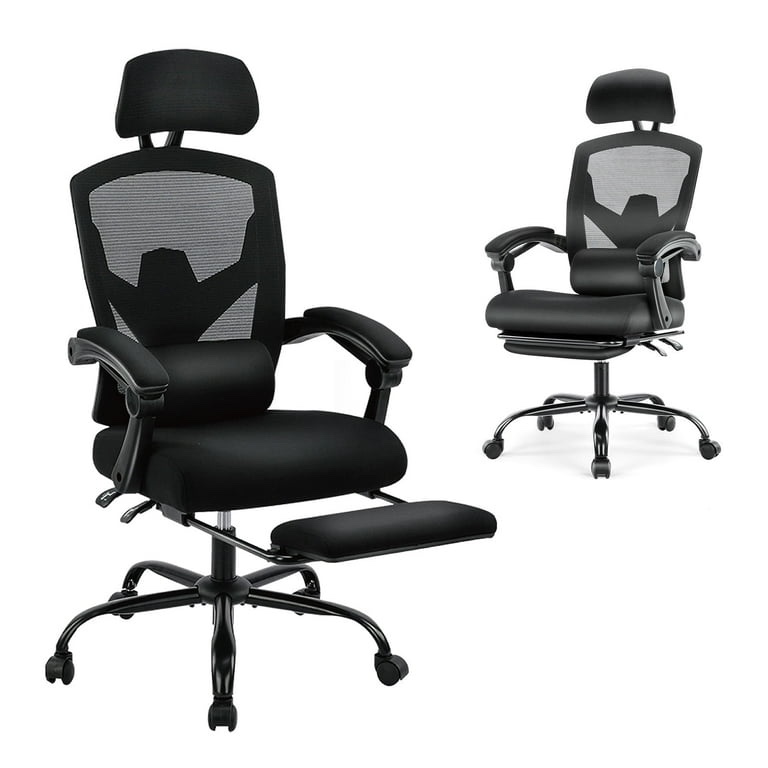 EDX Ergonomic High Back Office Chair with Reclining & Lumbar Support, Swivel, Headrest, Footrest, Padded Arms, Black