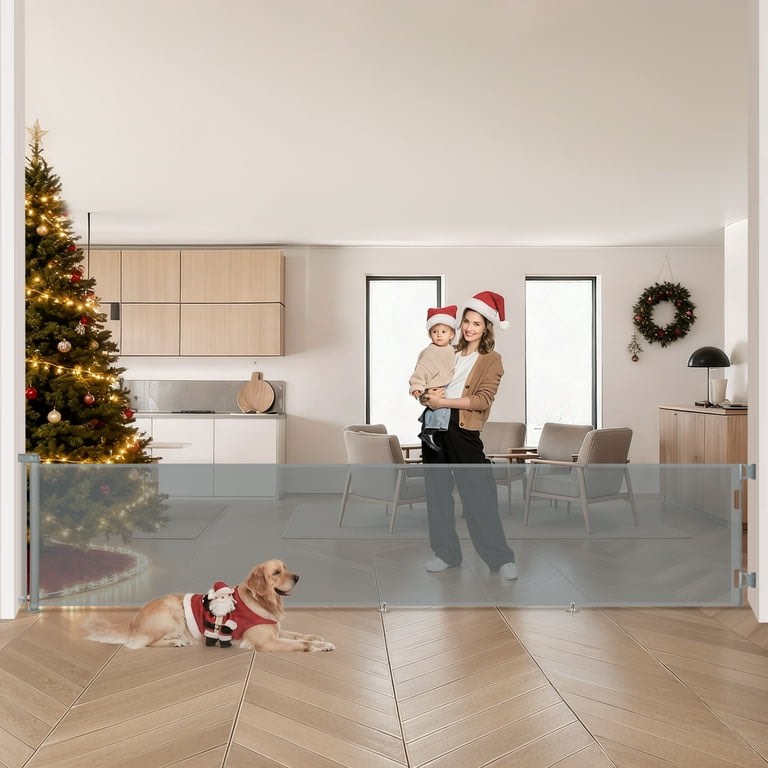 Retractable Baby Gate, Caveen 120" Extra Wide ABS Expandable for Livingroom Outdoor, Gray