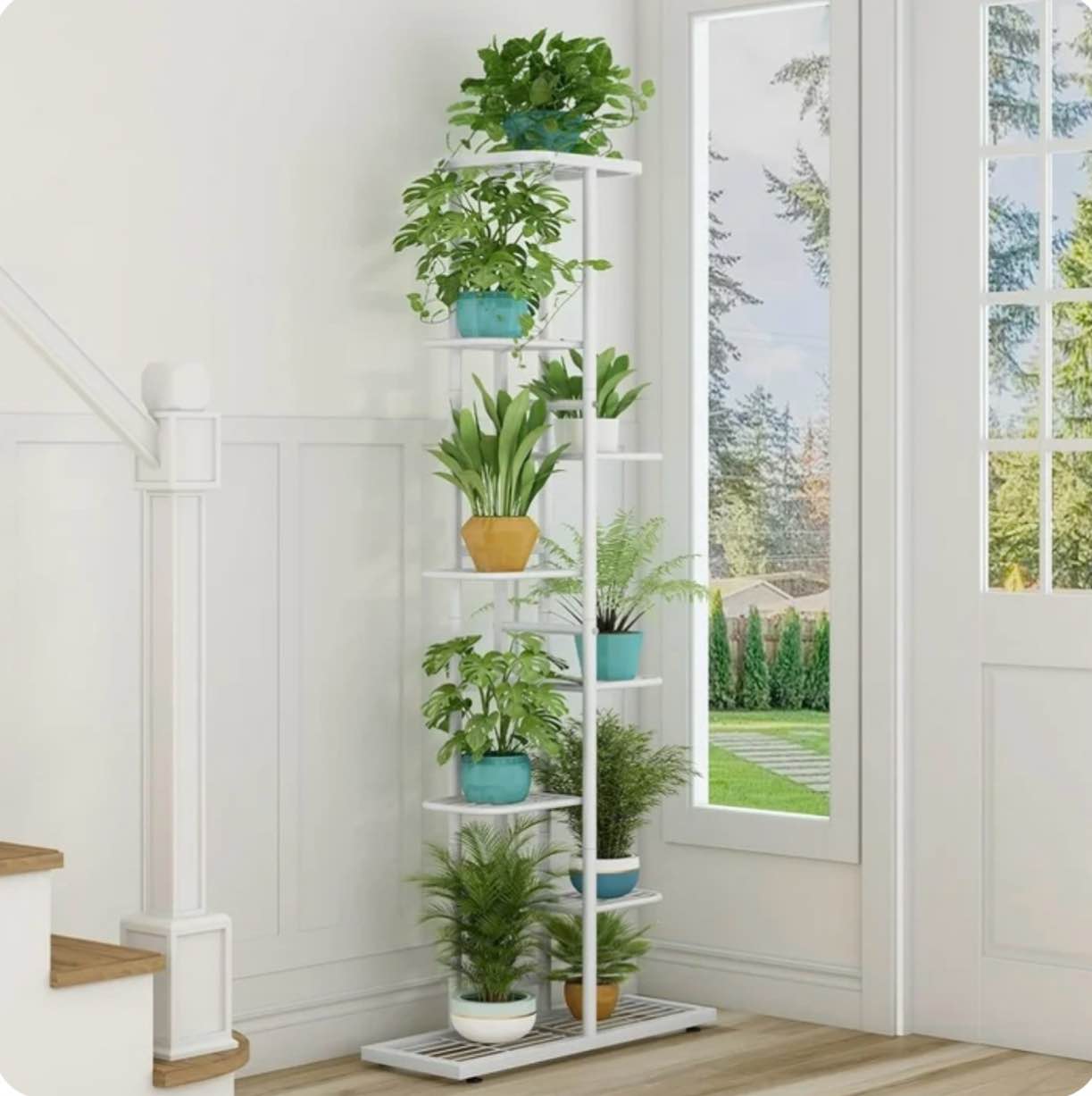 Susuzi 8-Shelf Metal Plant Stand - 56" Tall Rust-Proof Flower Stand With 5lb/Tier Capacity, Tool-Free Assembly Indoor Outdoor Plant Display For Balcon