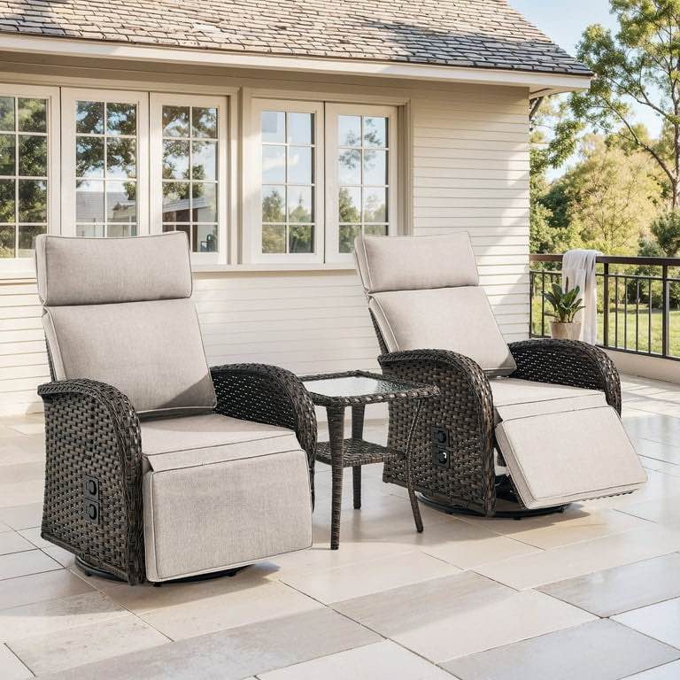 Bellefurn Outdoor Swivel Recliner Chairs Set of 2,Patio Wicker Recliner Chairs Outdoor Lounge Chairs with Thickness Cushions,Adjustable Angle,Reclining Lounge Chair for Outdoor,Pool,Garden