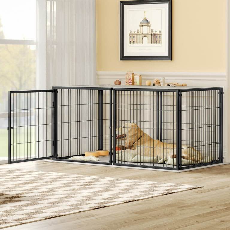 Large Dog Cage 64" Dog Kennel for Medium Dogs Puppy Dog Playpen with Top, Pet Cage, Indoor, Black.63.7"L x 34.2"W x 31.7"H.