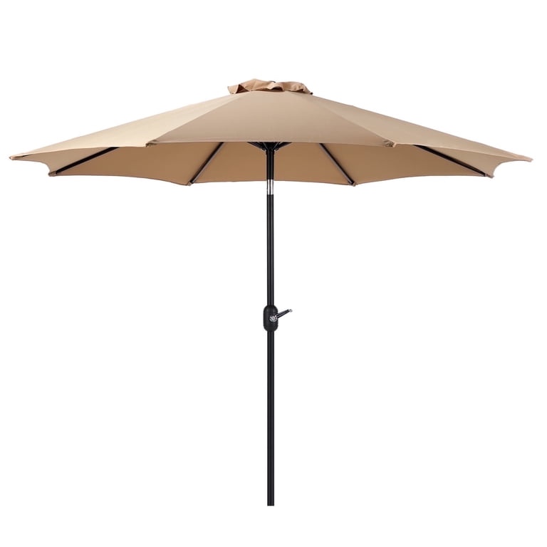EDX 9FT Outdoor Patio Umbrella with Push Button Tilt and Crank Handle, Market Umbrella with 8 Sturdy Umbrella Ribs, UV Protection, Waterproof, Khaki