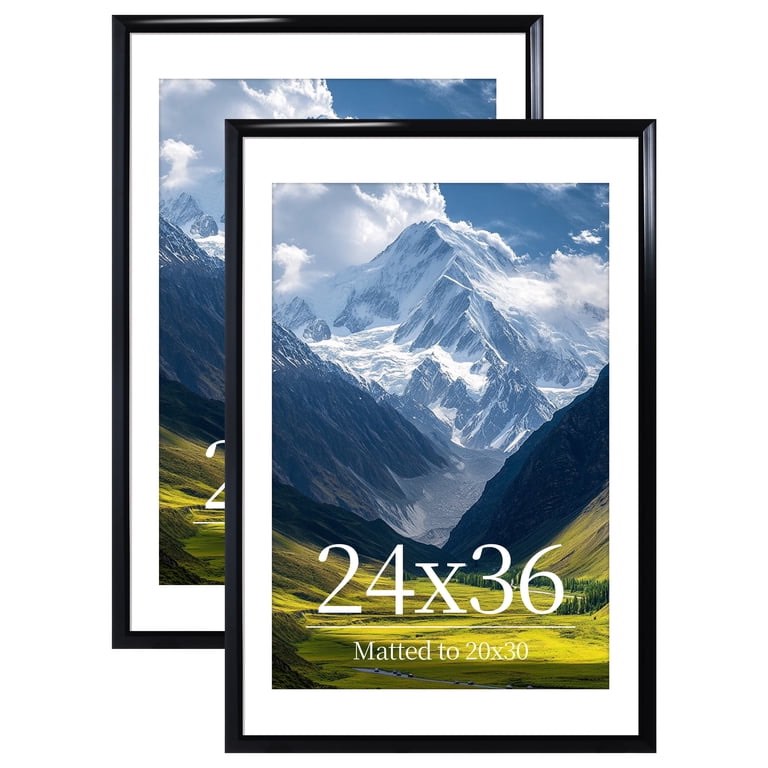 ELSKER&HOME 24x36 Picture Frame 2 Pack, Black Poster Frame Matted to 20x30 for Wall Diaplay