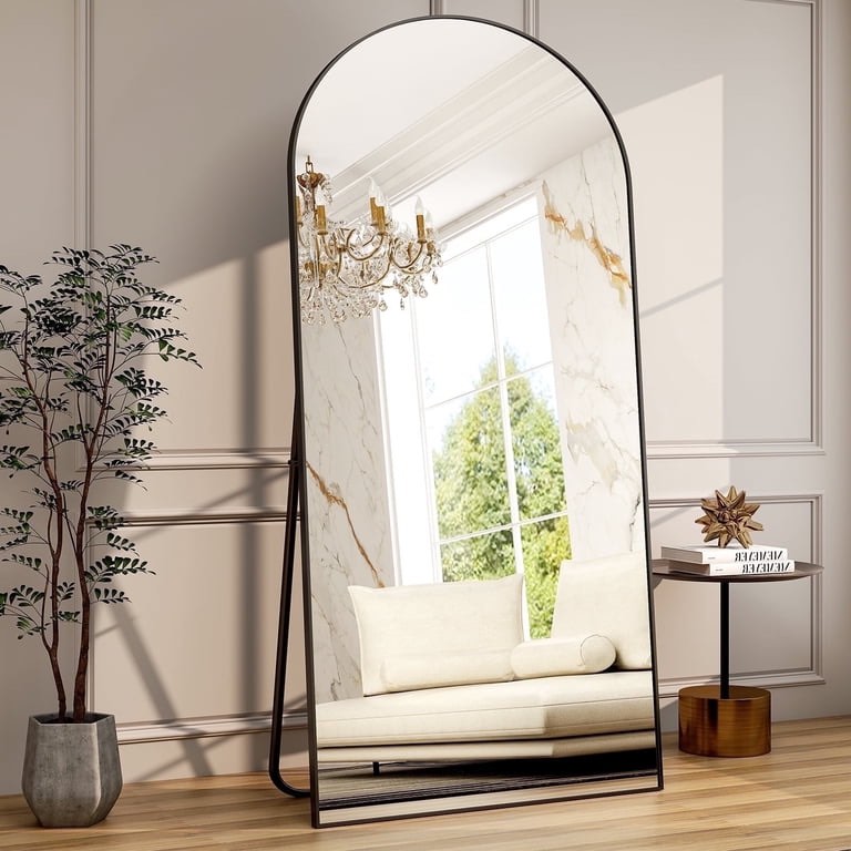 BEAUTYPEAK 79"x 38" Oversized Full Length Mirror Arch Standing Floor Mirror Full Body Mirror, Black