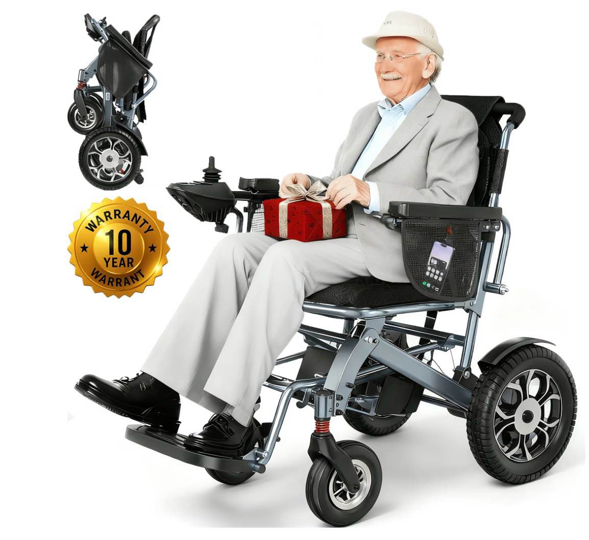 SACVON Lightweight Foldable Electric Wheelchair, 56 lbs, All-Terrain Design, 22-Mile Range, 2 Storage Bags,Free Lifetime Support