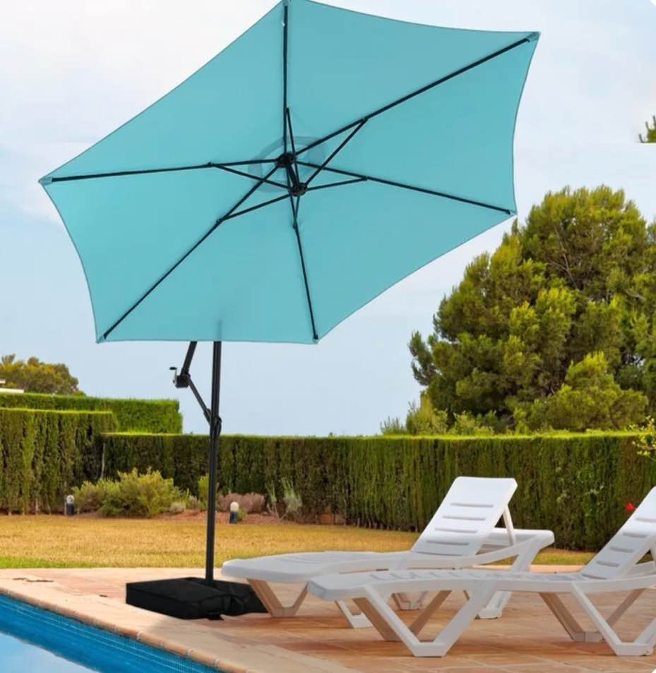 Autlaycil 10 ft Cantilever Offset Outdoor Patio Umbrella with Base Stand Rotate and Tilt  Grey