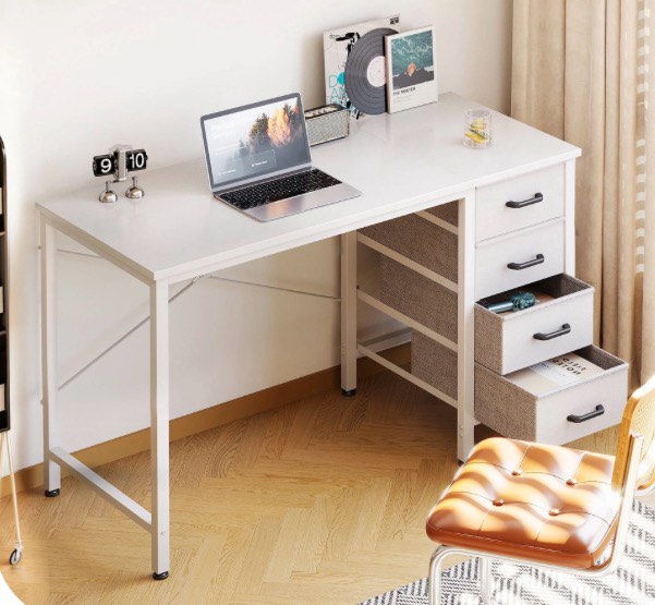 Casacomoda 40 Inch Computer Desk with 4 Storage Drawers , Writing Desk for Home Office, Study Work Table for Bedroom and Small Space, White