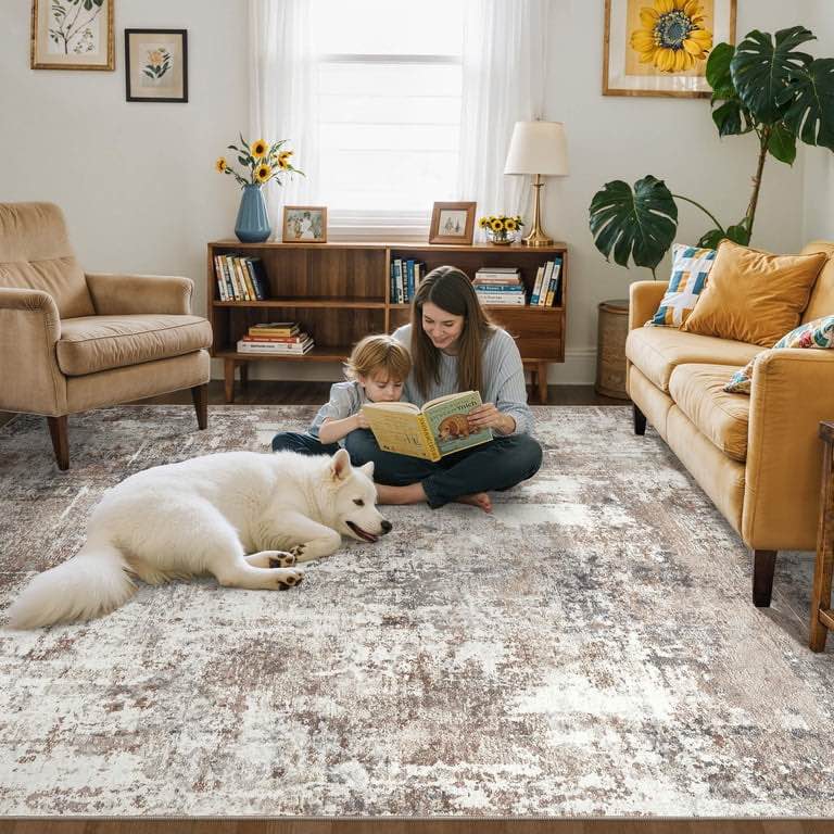 UERMEI 12 x15  Large Area Rugs for Living Room  Washable Non Slip Indoor Rug for Bedroom Home Decor Carpets  Modern Abstract Printed Carpet  Brown