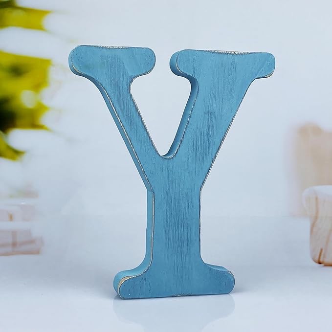 WOODOUNAI 6 Inch Rustic Blue Wood Letters Unfinished Wood Letters for Wall Decorative Blue Retro Sta