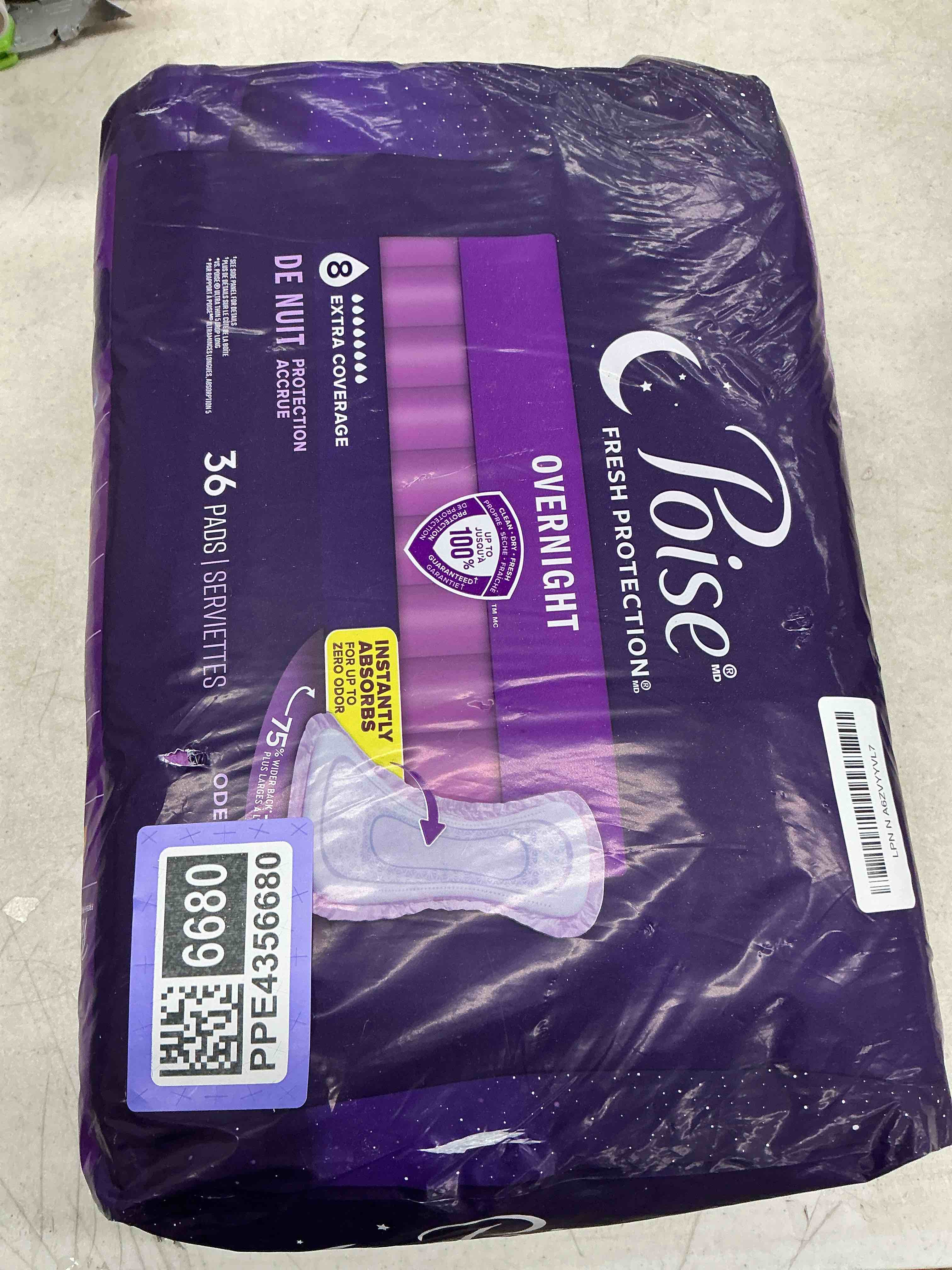 Condition photo showing Good Condition for poise overnight incontinence & postpartum pads for bladder leaks, 8 drop extra coverage, 36 count long 36