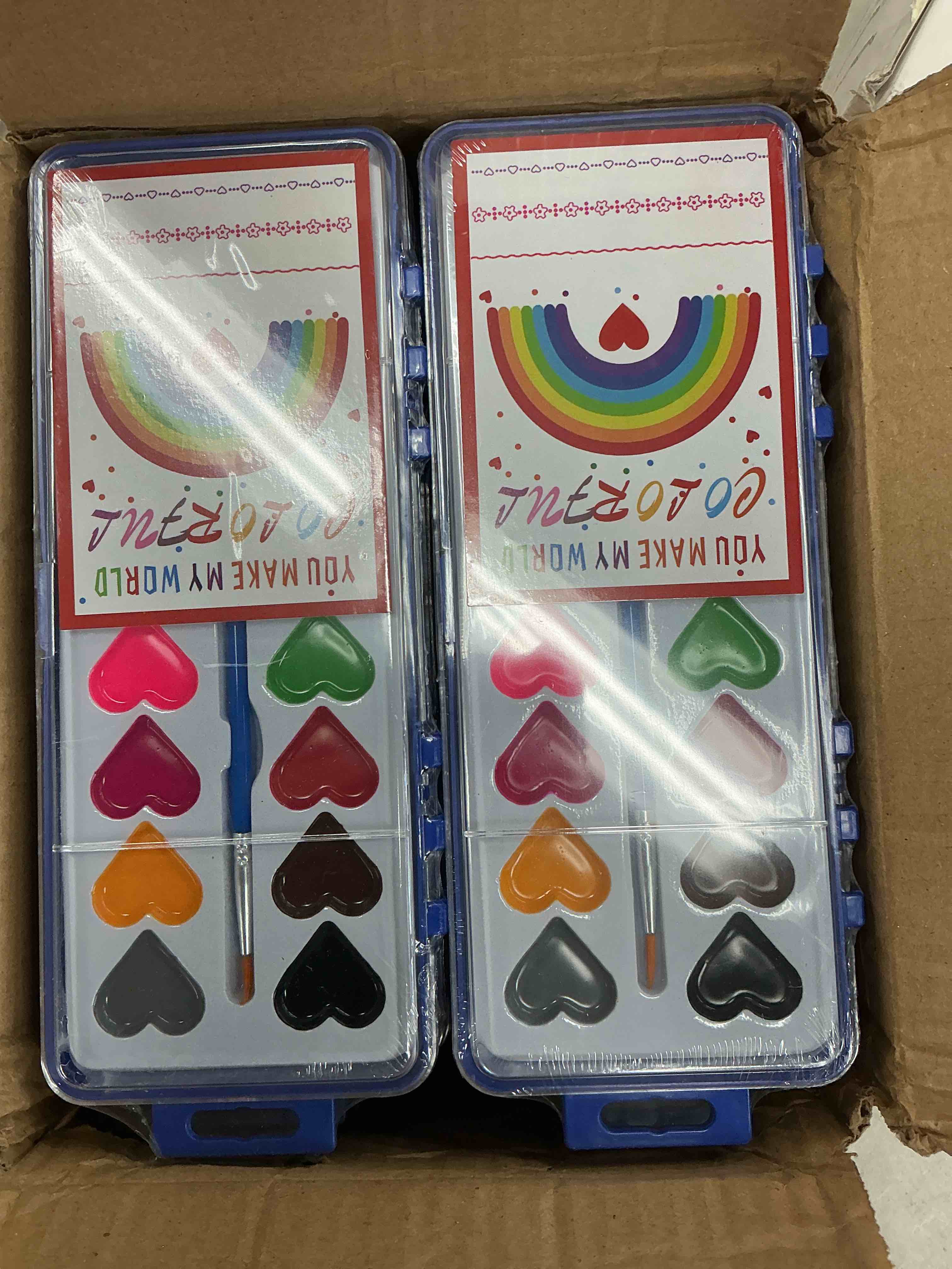 Condition photo showing New/Like New for valentines day gifts for kids, 24 pack watercolor paint set with paintbrush for kids, prizes exchange gifts valentines party favors for preschool classroom school