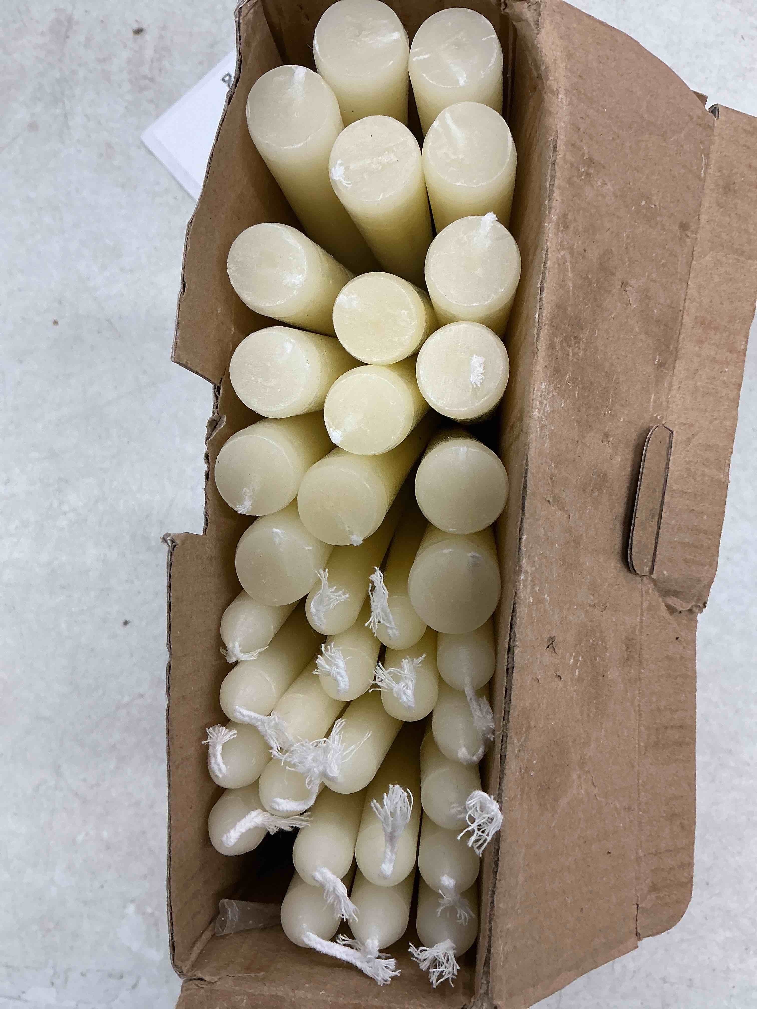 Condition photo showing Good Condition for 36 pack ivory white taper candles, 7-8 hours burn time, unscented, smokeless and dripless, 0.8 x 10 inch dinner candle set for household, wedding, party and home décor candlesticks