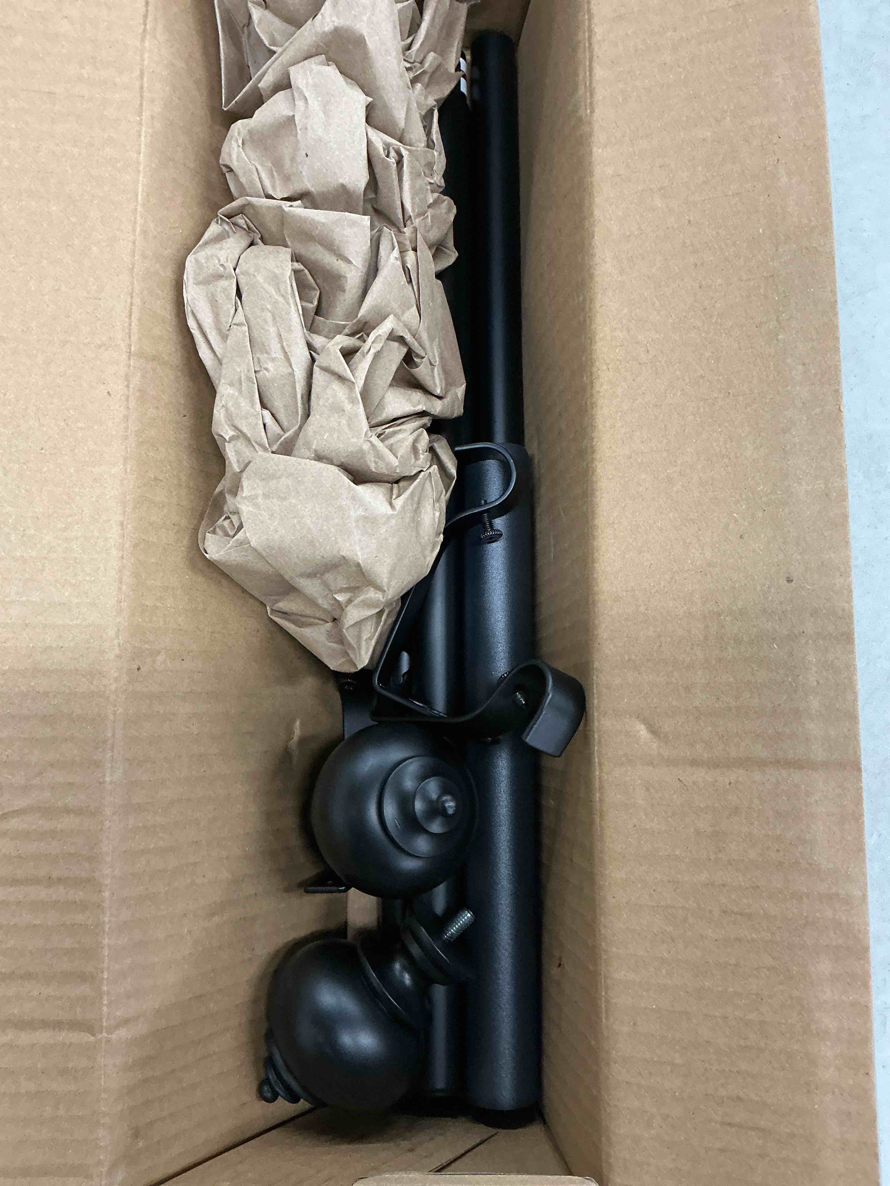 Condition photo showing New/Like New for deconovo heavy-duty black curtain rod, adjustable 48-84 inch long rods for windows, decorative telescoping window rod, 3/4 inch metal tube for curtains, easy install, wall?mount hardware included 48-84 inch black