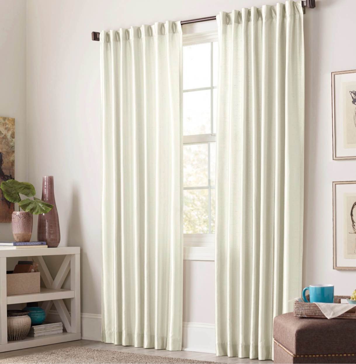 allen + roth 84-in Ivory Blackout Interlined Back tab Curtain panel pair