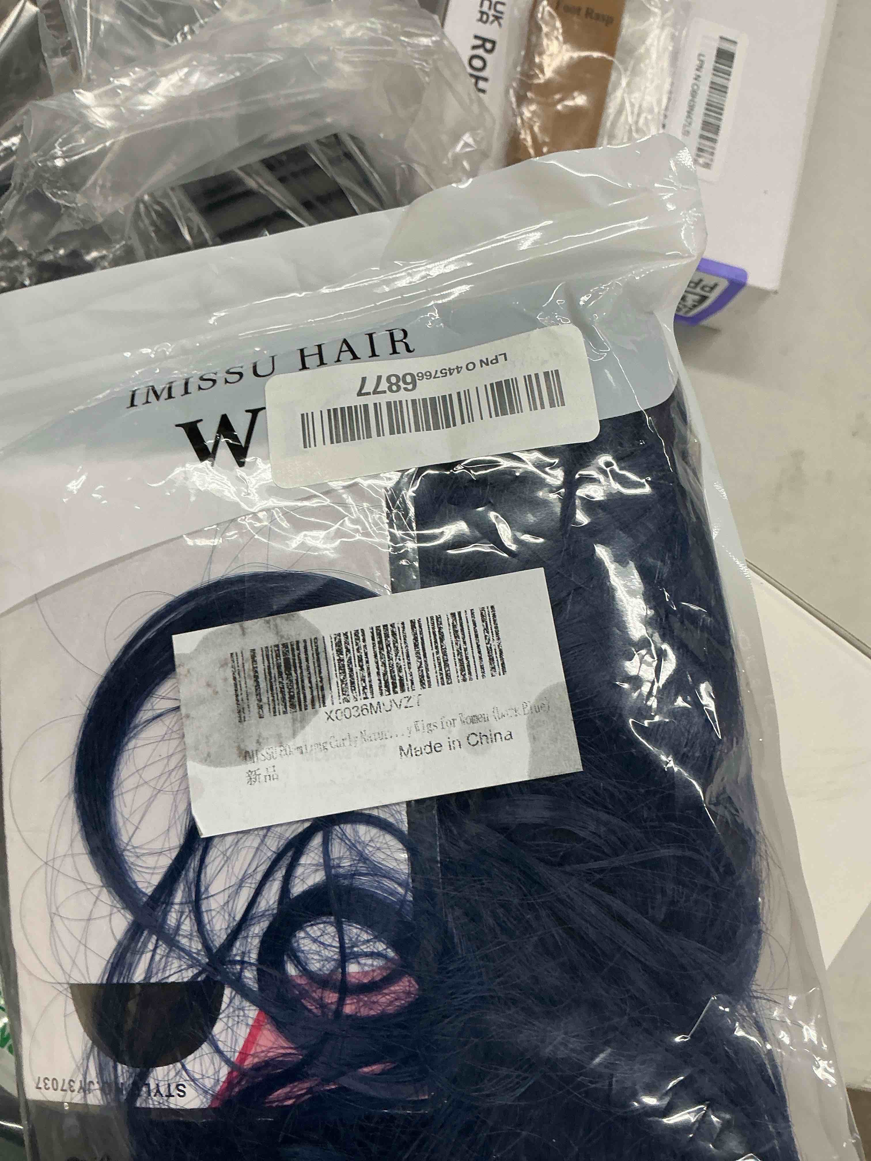Condition photo showing Good Condition for imissu 80cm long curly natural hair cosplay wig with bangs colorful halloween costume party wigs for women (dark blue)