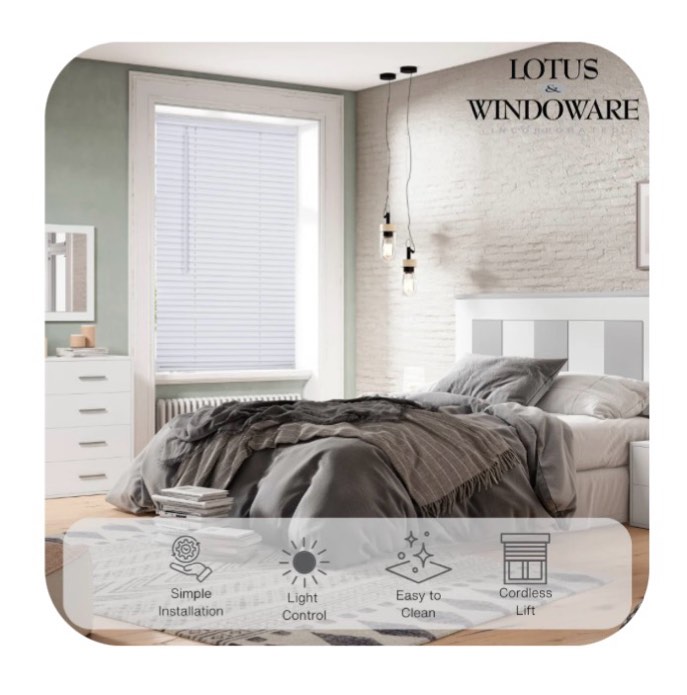 Lotus & Windoware Cordless 1" Vinyl Mini Blind Light Filtering Horizontal Blind, 16" Width x 72" Length, White, Smooth