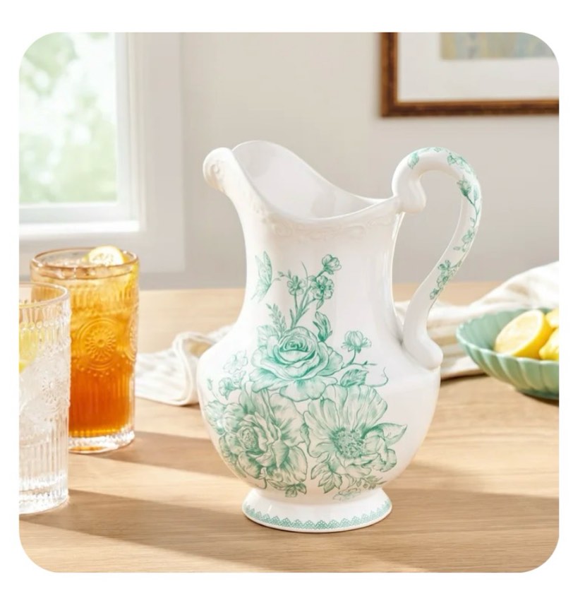 The Pioneer Woman Agatha Stoneware 2-Quart Pitcher, Green