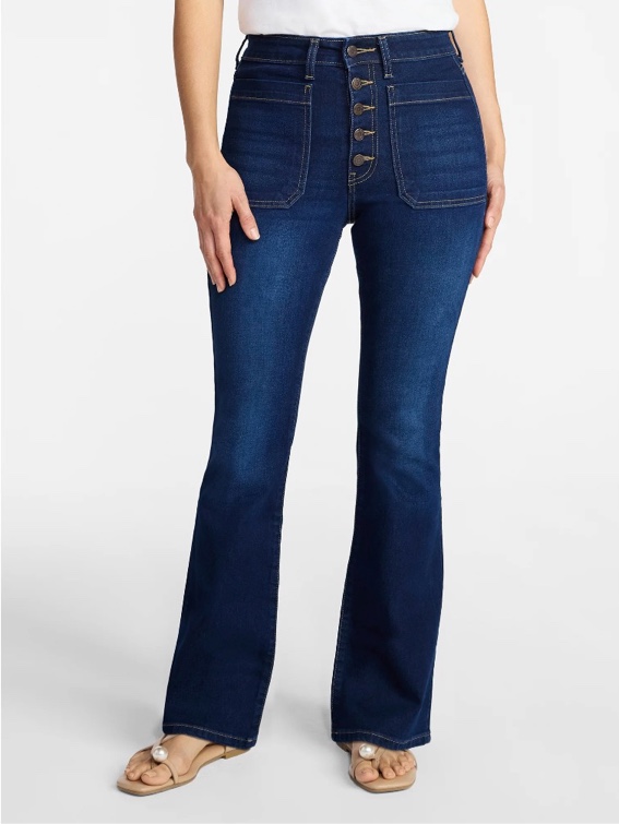 Time and Tru Women's Patch Pocket Flare Jeans, 31" Inseam, Sizes 0-22