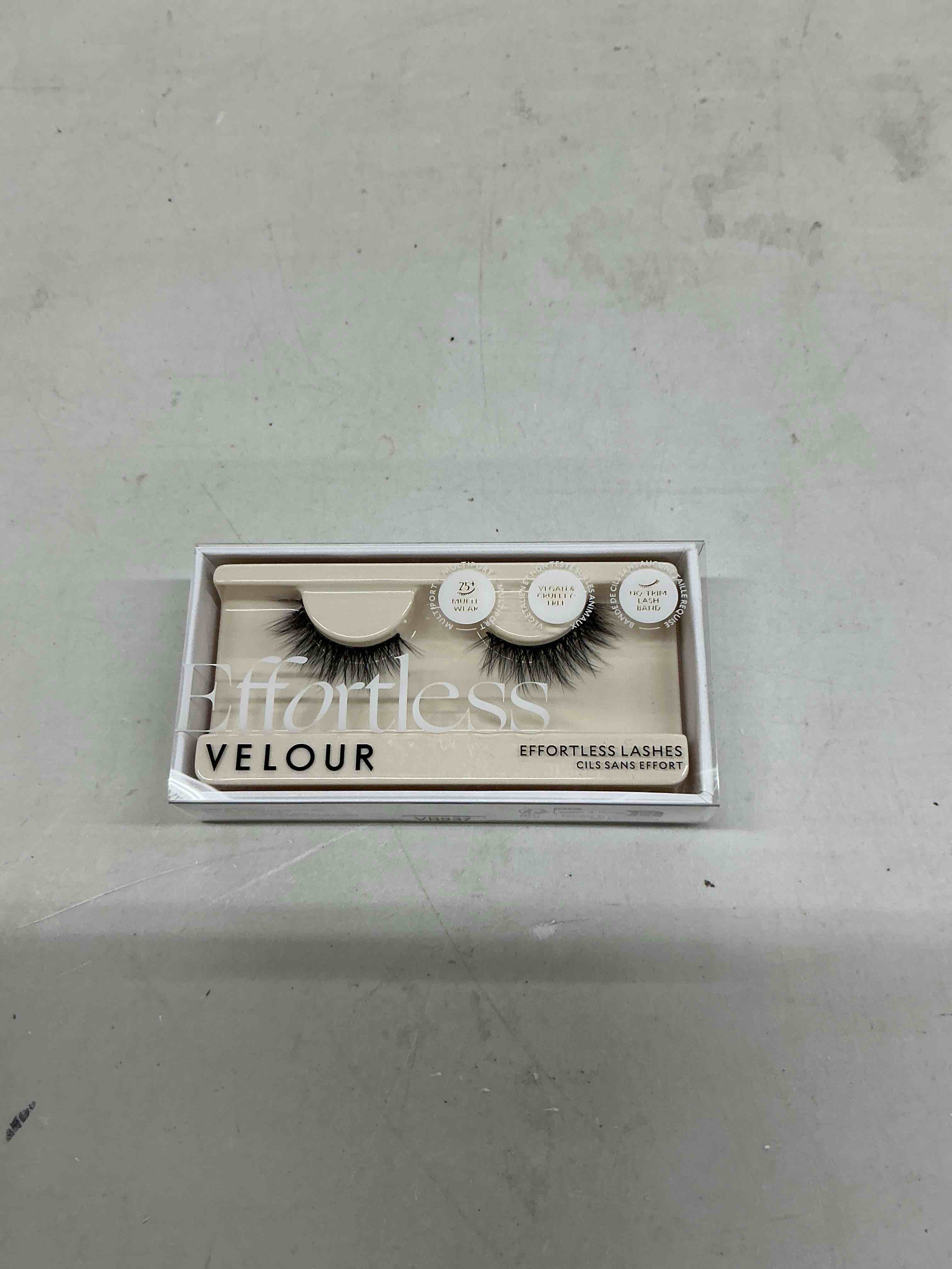 Condition photo showing New/Like New for velour vegan luxe faux mink eyelashes, light & fluffy false lash extensions, wear up to 20 times, luxurious and natural lashes, 100% vegan, soft and comfortable, all eye shapes