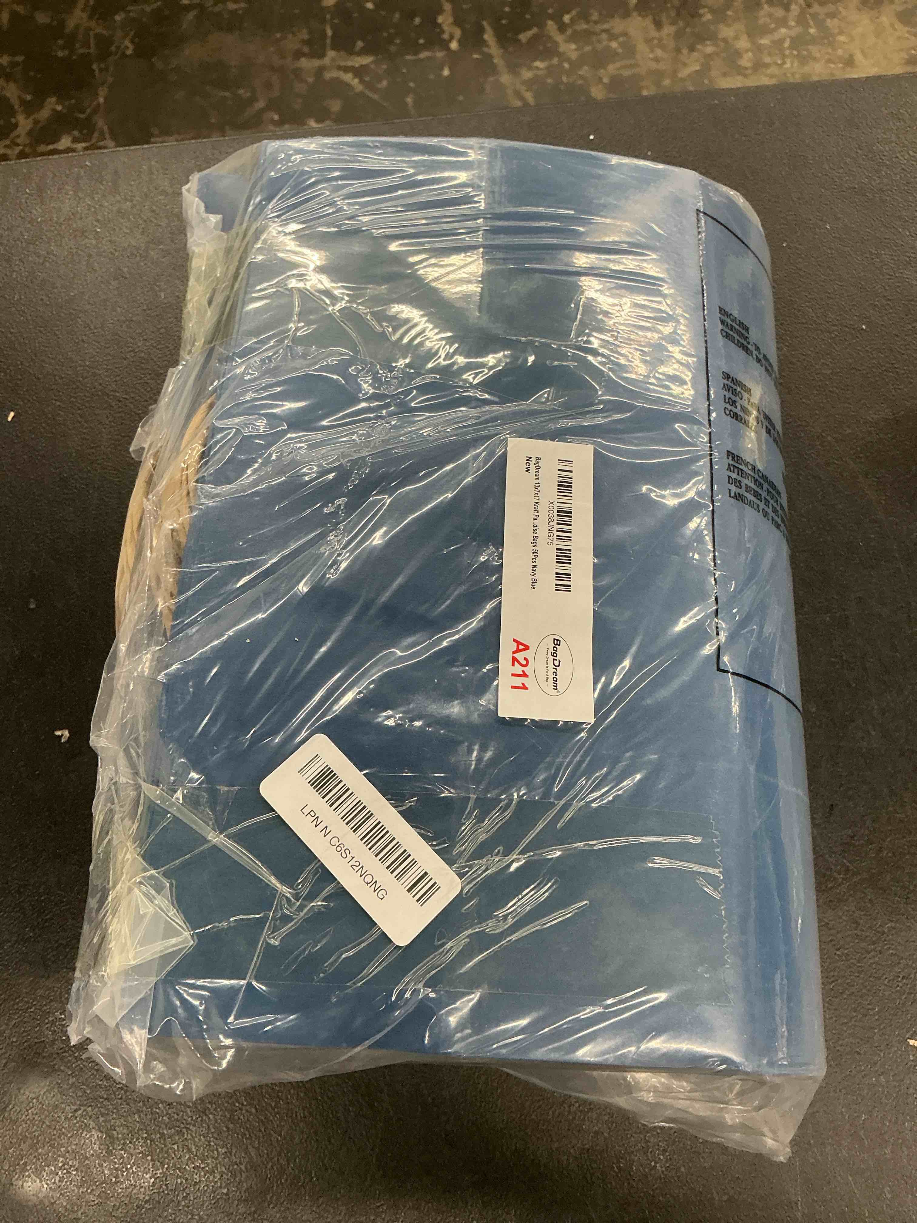 Condition photo showing Good Condition for bagdream navy blue gift bags 13x7x17 50pcs large kraft paper shopping bags with handles bulk, for party favor, retail, merchandise, grocery, recycled paper sacks