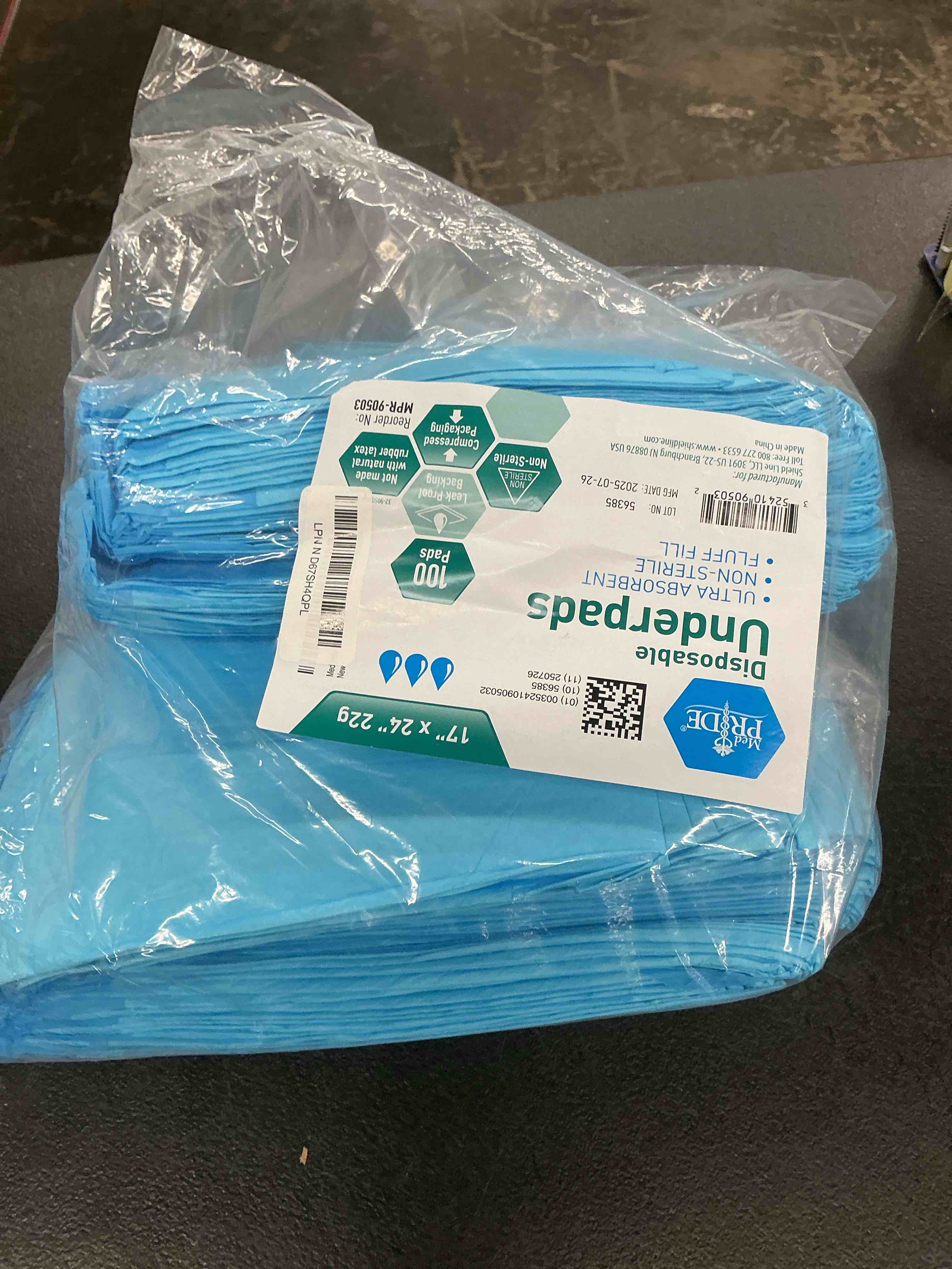Condition photo showing Good Condition for med pride disposable chux pads 23in x 36in, super absorbent bed pads for incontinence, underpads for adults, kids, pets (50 count (pack of 1) blue/white)