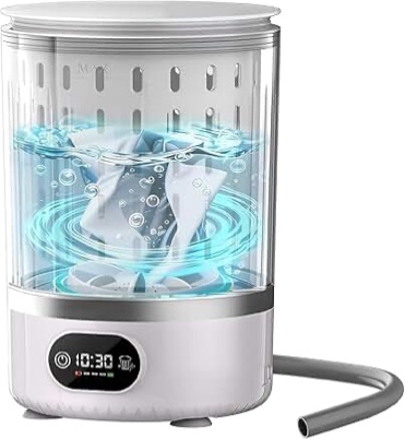 Portable Mini Washing Machine, Upgraded 3-in-1 3L Compact Washer with Spin Dry & Auto Drain,Small Travel Laundry Machine for Underwear Baby Clothes Socks Towels Home Dorm (White)