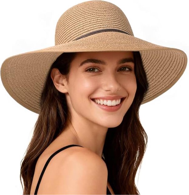 FURTALK Womens Beach Sun Straw Hat UV UPF 80+ Travel Foldable Brim Summer UV Hat