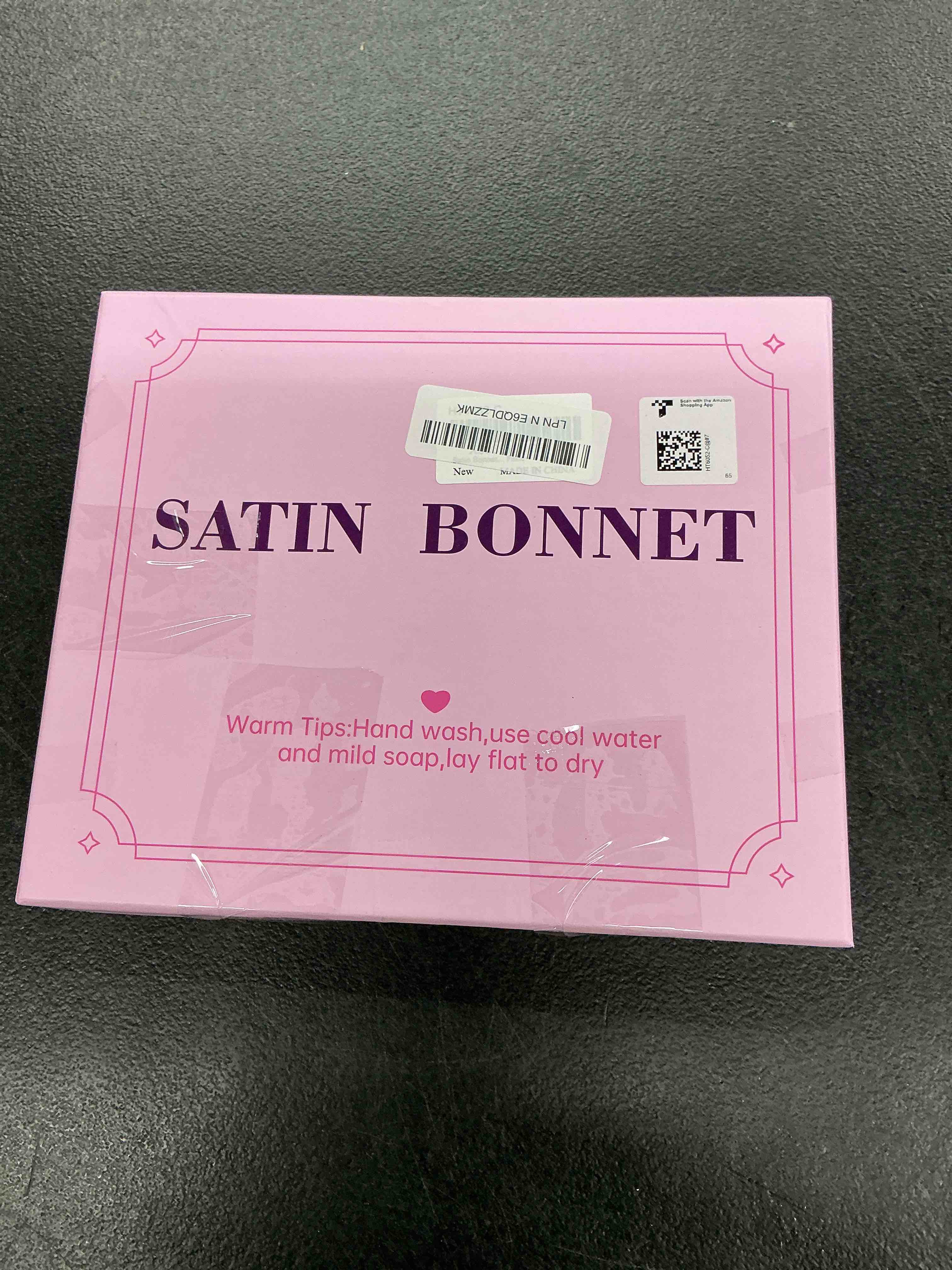 Condition photo showing Good Condition for satin bonnet for sleeping cap double layer hair bonnet with elastic tie band for curly hair night cap (bean paste + pink)