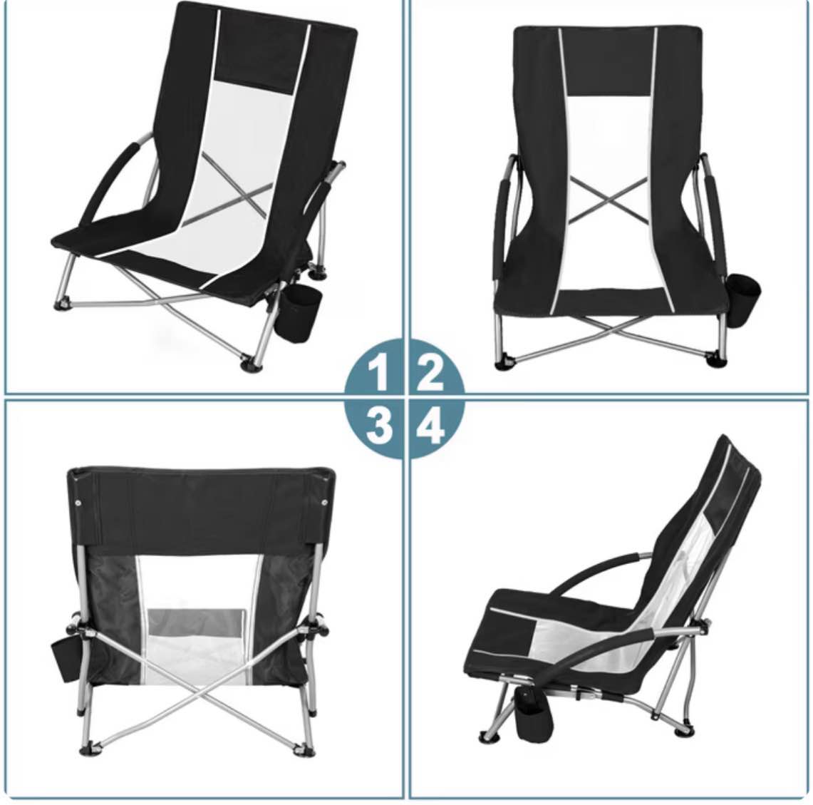 SUNSPIRE Low Back Beach Chairs Lightweight 400lbs Camping Fits in Suitcase Capacity Sand Chairs with Cup Holder Outdoor, black 
