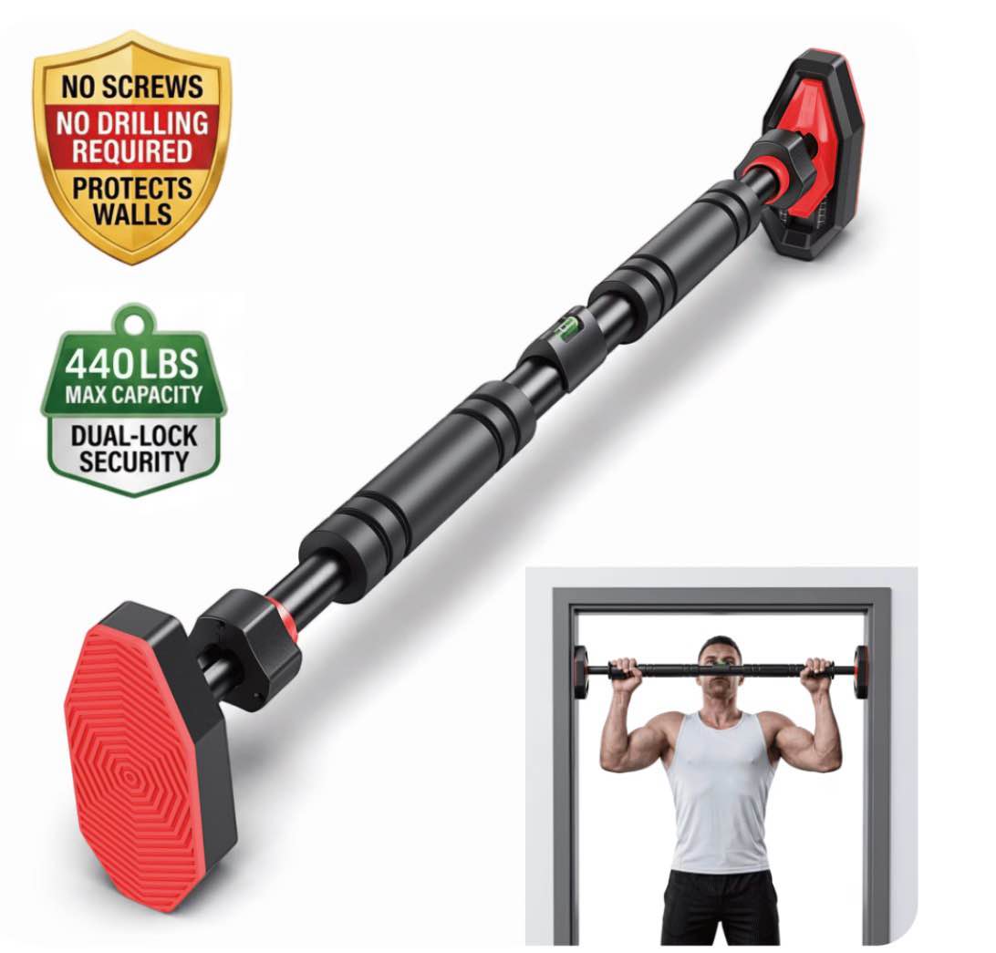 FEMCHIC Pull-Up Bar for Doorway, Chin Up Bar Upper Body Workout without Screw for Home Gym, [27"-44"] Adjustable Width Locking Mechanism