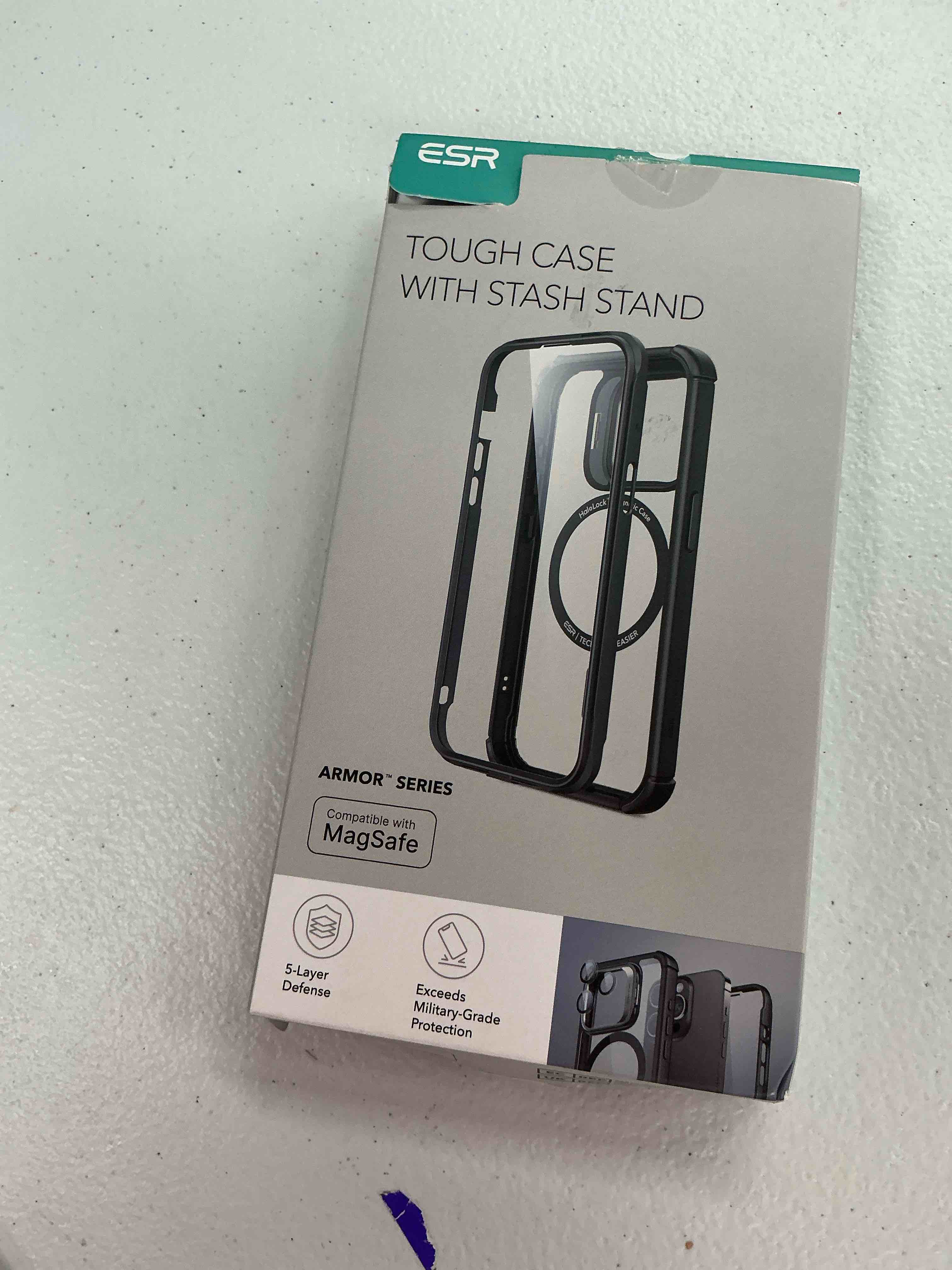 Condition photo showing New/Like New for esr for iphone 15 plus case with stand, compatible with magsafe, full-body military-grade drop proof case with built-in 9h+ tempered glass screen protector, armor series, clear dark blue clear dark blue iphone 15 plus