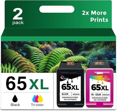 HP Original 65 Tri-Color / 65XL Black Ink Cartridges (2-pk) | Works AMP 100 Series DeskJet 2600, 370