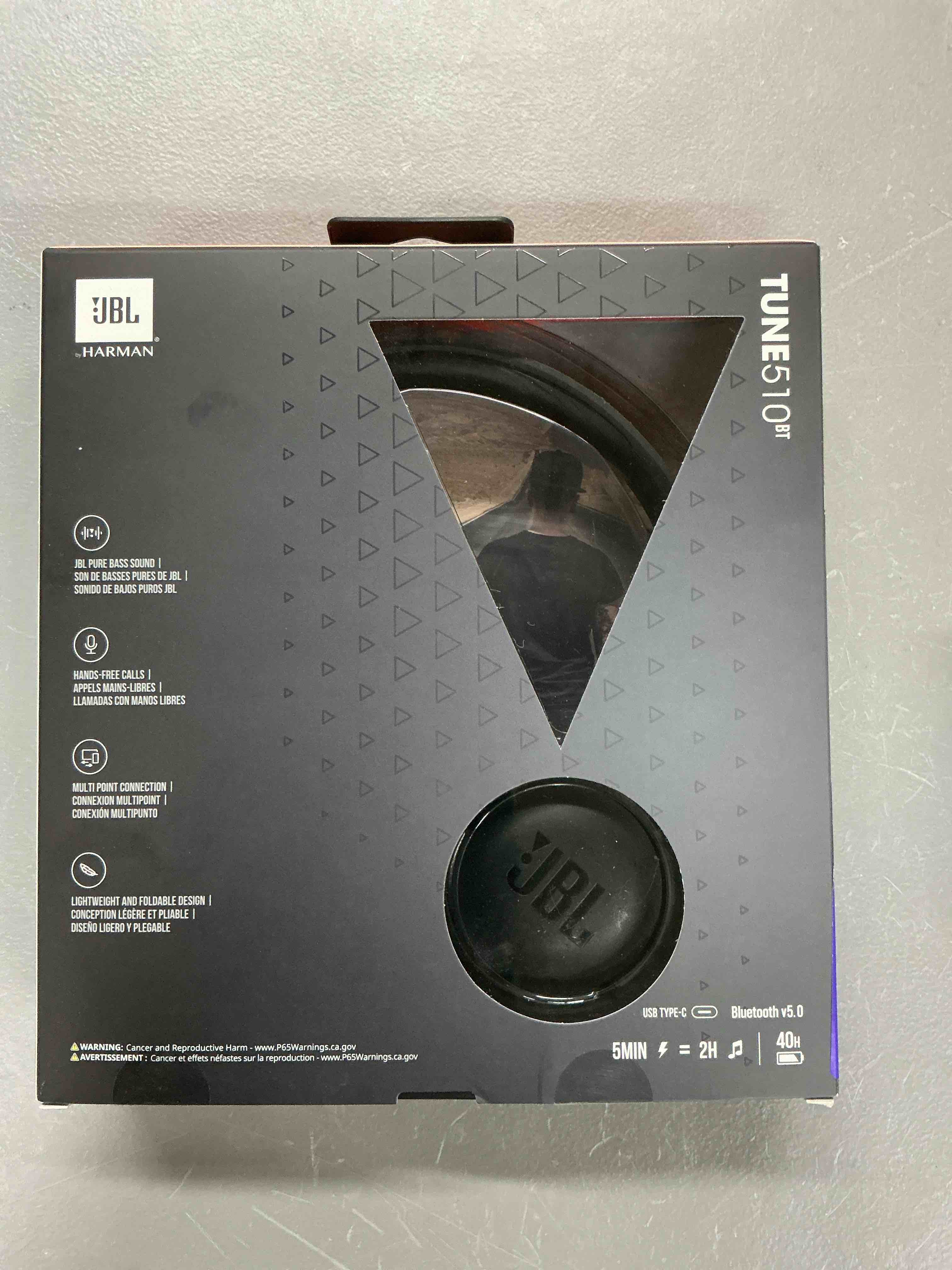 Condition photo showing New/Like New for jbl tune 510bt: wireless on-ear headphones with purebass sound - black black on-ear headphones