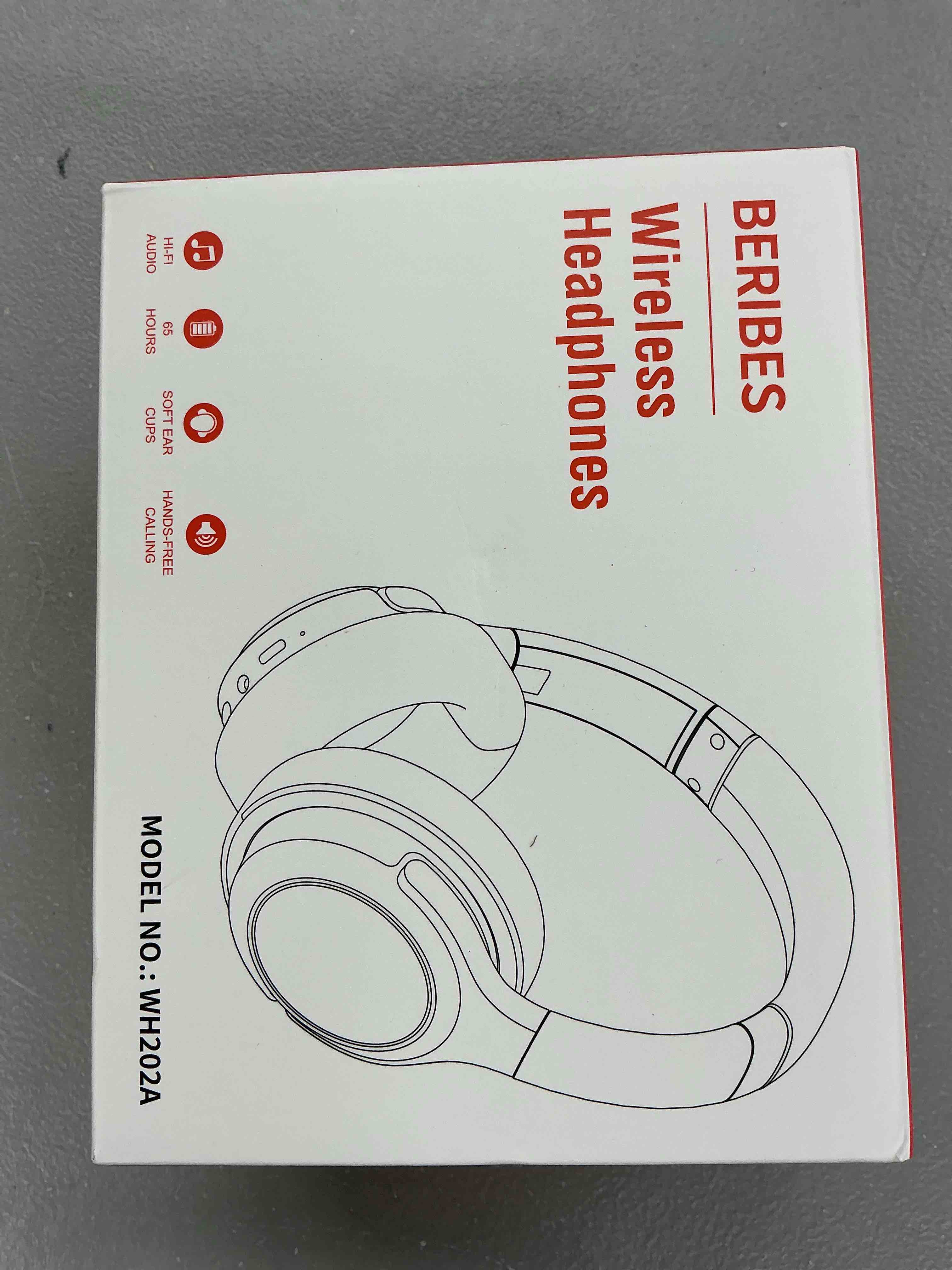 Condition photo showing New/Like New for beribes bluetooth headphones over ear, 65h playtime and 6 eq music modes wireless headphones with microphone, hifi stereo foldable lightweight headset, deep bass for home office cellphone pc ect. black
