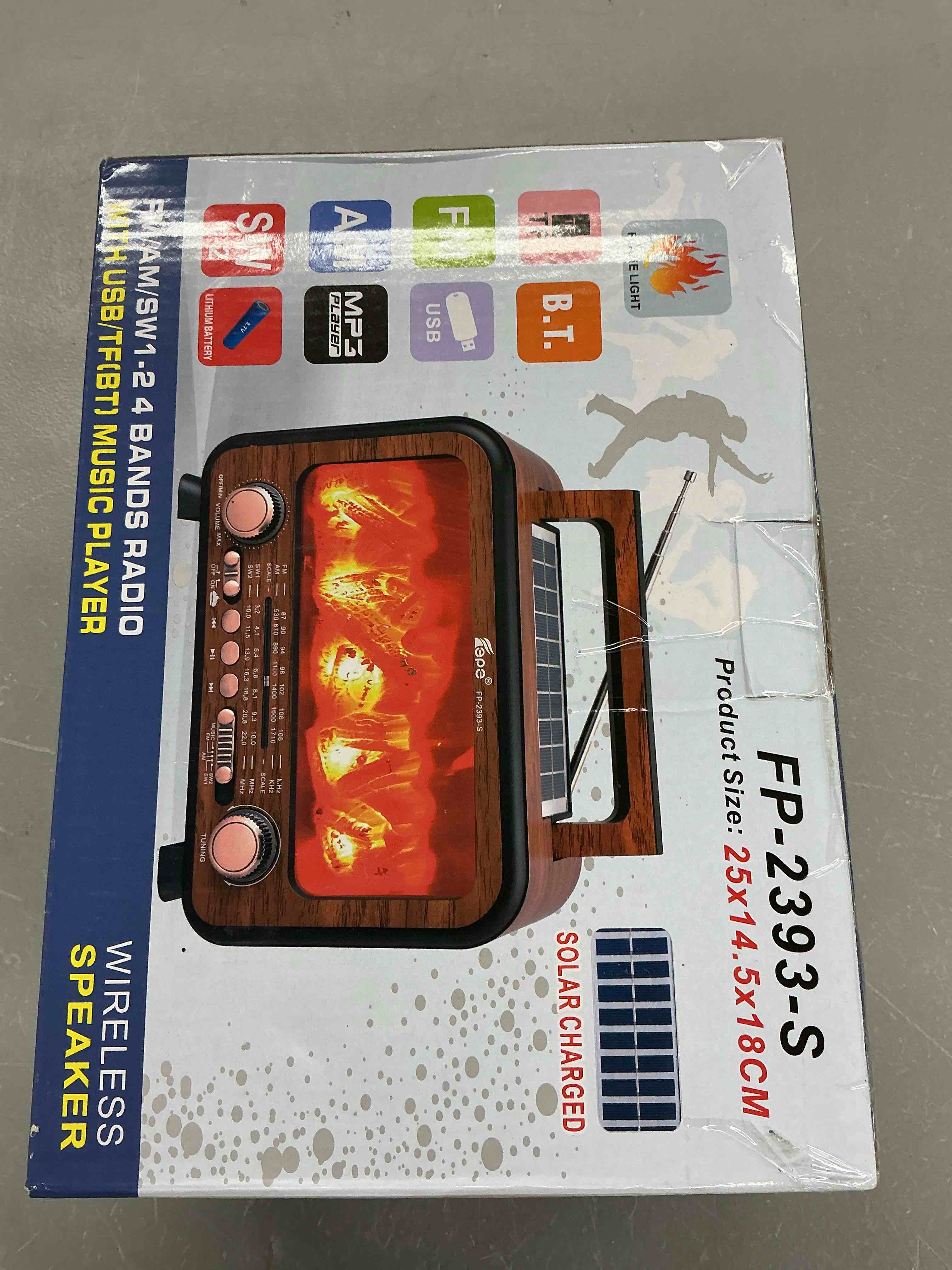 Condition photo showing New/Like New for retro portable radio am fm sw shortwave radio with bluetooth speaker,flame atmosphere lamp battery operated,sub charging, tf card (maroon)