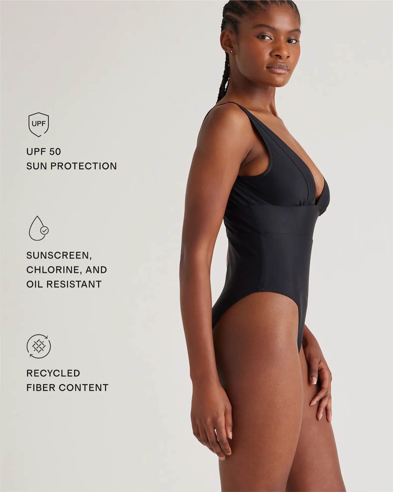 quince italian plunge one-piece swimsuit, m, black