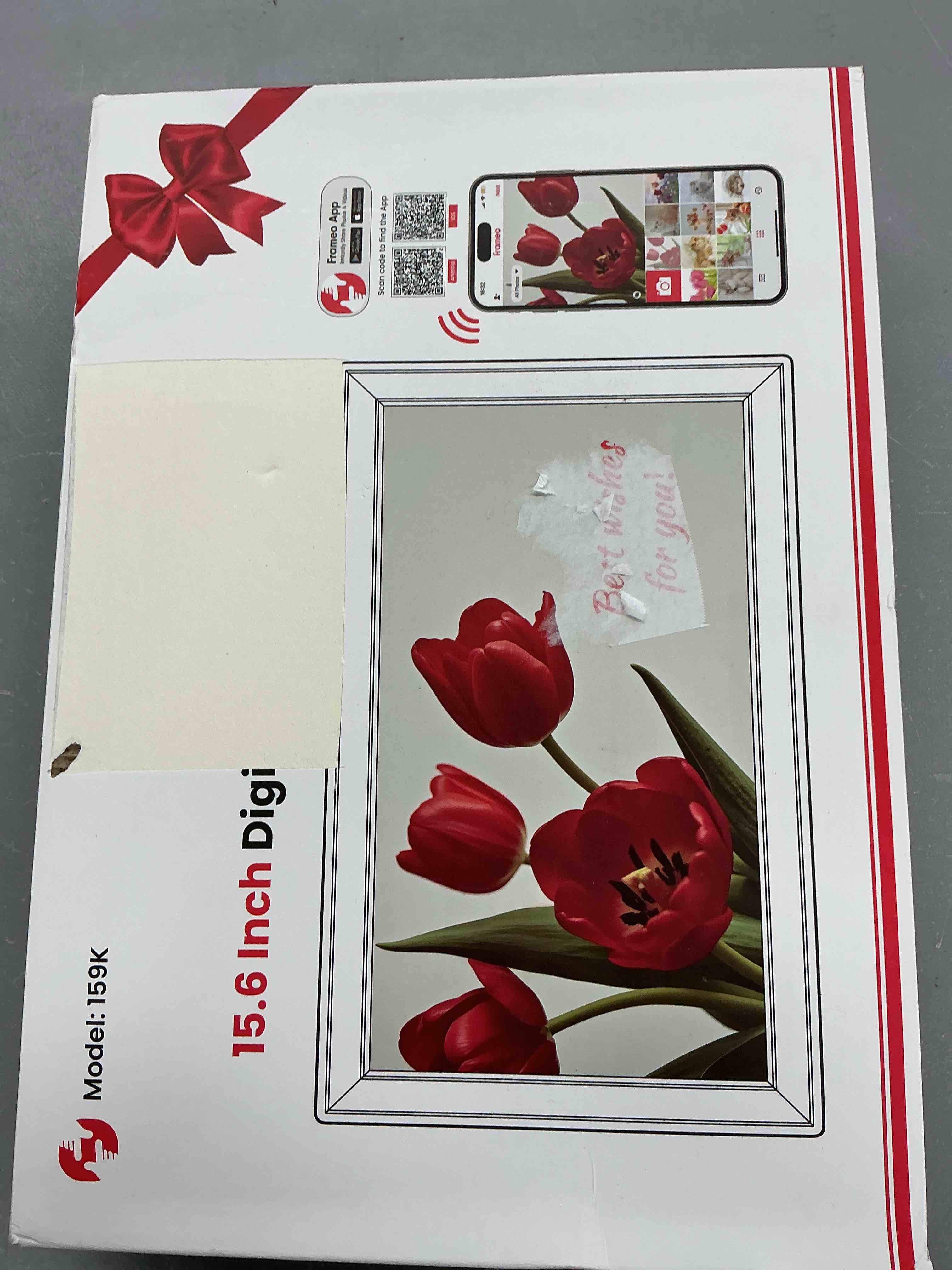 Condition photo showing Good Condition for bigasuo digital picture frame frameo 15.6" wifi electronic photo frames large with 64gb memory 1920x1080 ips fhd touch screen share moments instantly anywhere photo gifts for parents and grandparents 15.6 inch