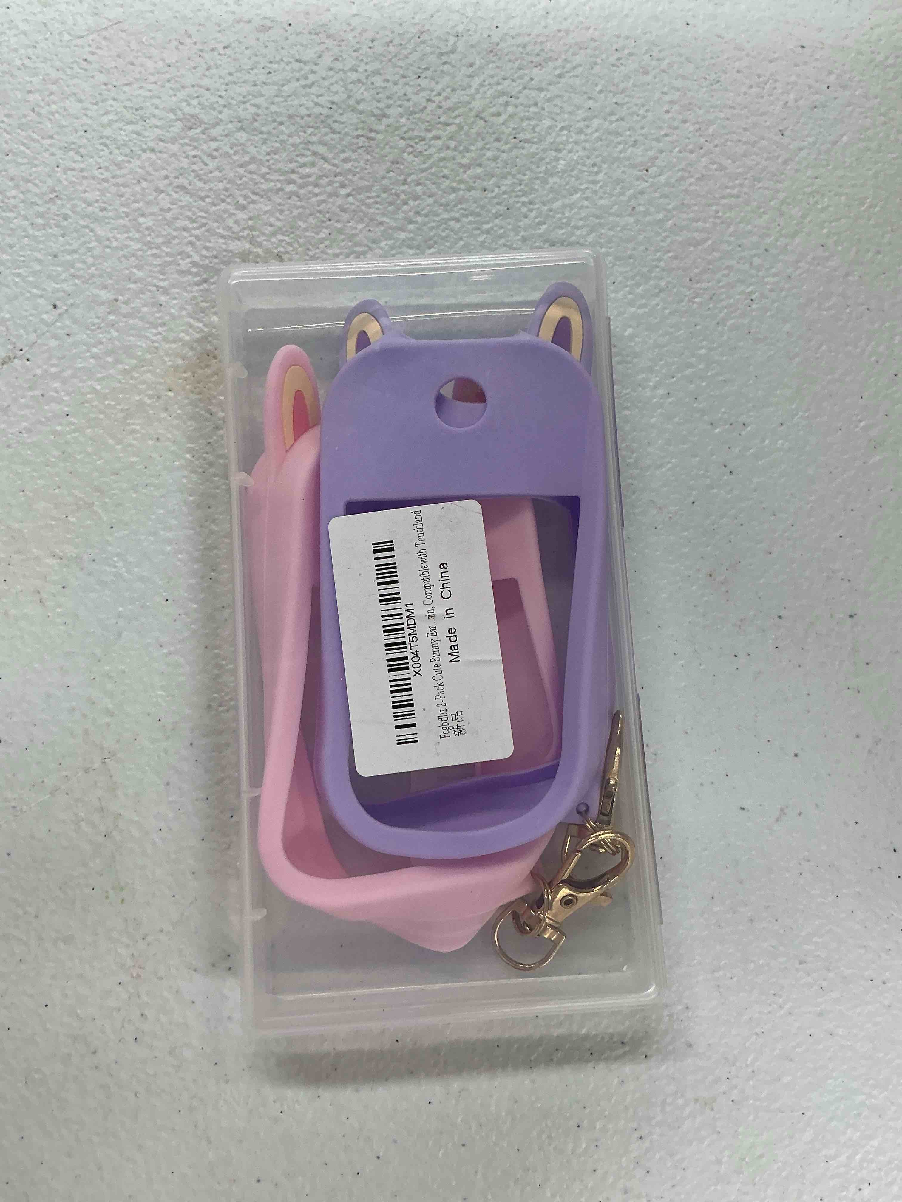 Condition photo showing Good Condition for 2 pack cute hand sanitizer holder keychain, compatible with touchland hand sanitizer spray (1oz/30ml), travel size silicone case with key ring, portable for backpack purse bag, purple & pink playful pet ear