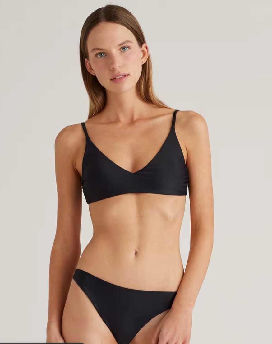 quince italian plunge bikini top, s, black