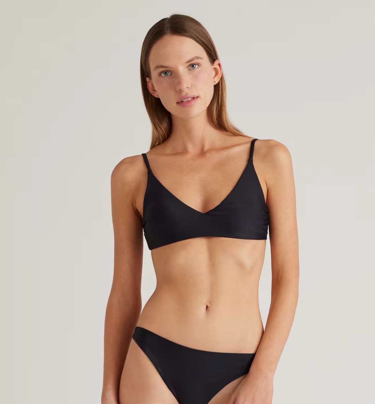 quince italian plunge bikini top, m, black