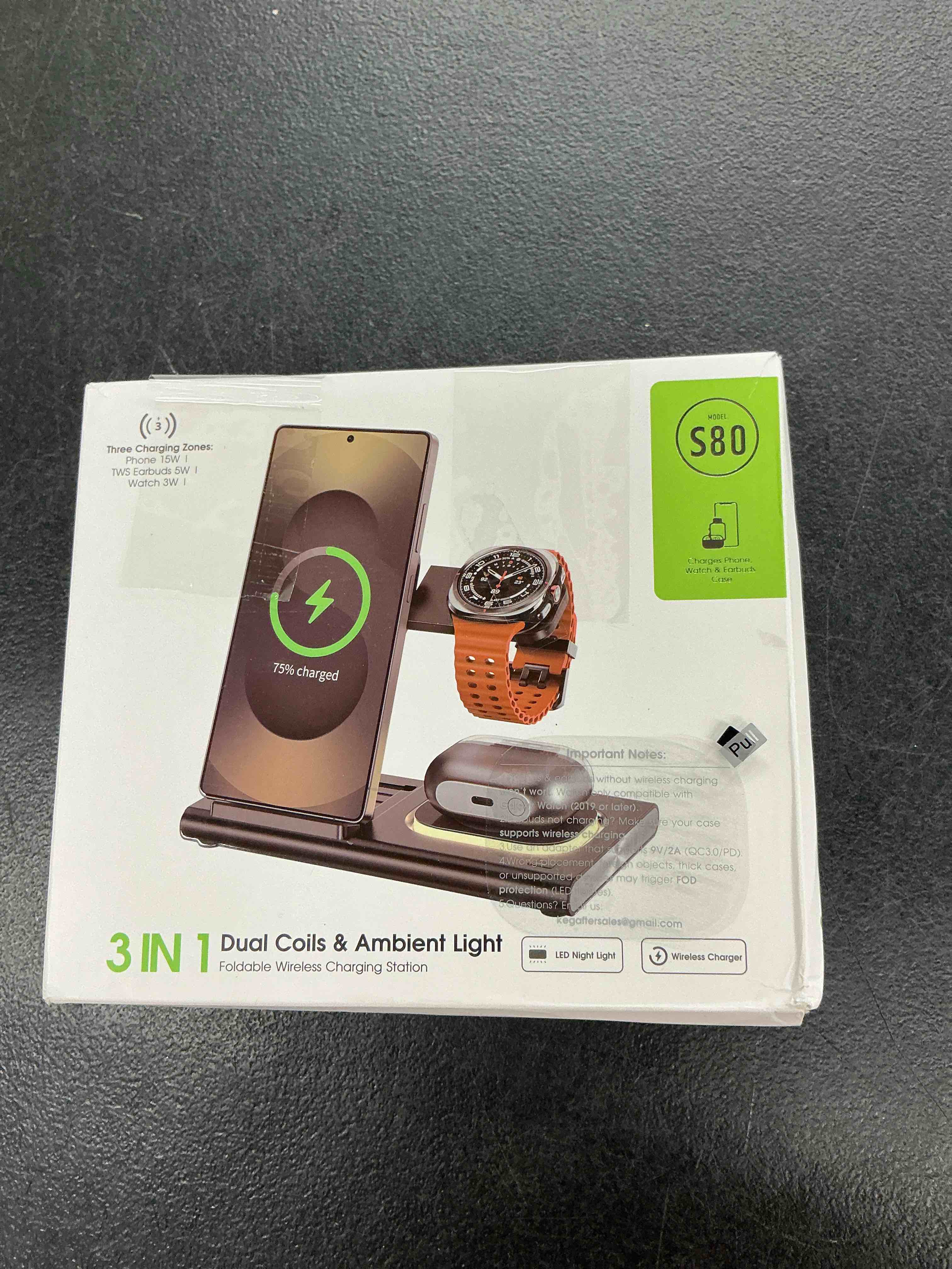 Condition photo showing Good Condition for wireless charger for samsung charger (foldable & nightlight),3 in 1 charging station for samsung s26 ultra/s25/s24/s23/s22/note20 z fold flip7, travel charger for galaxy watch 8/7/6/5/4/3/galaxy buds4 white