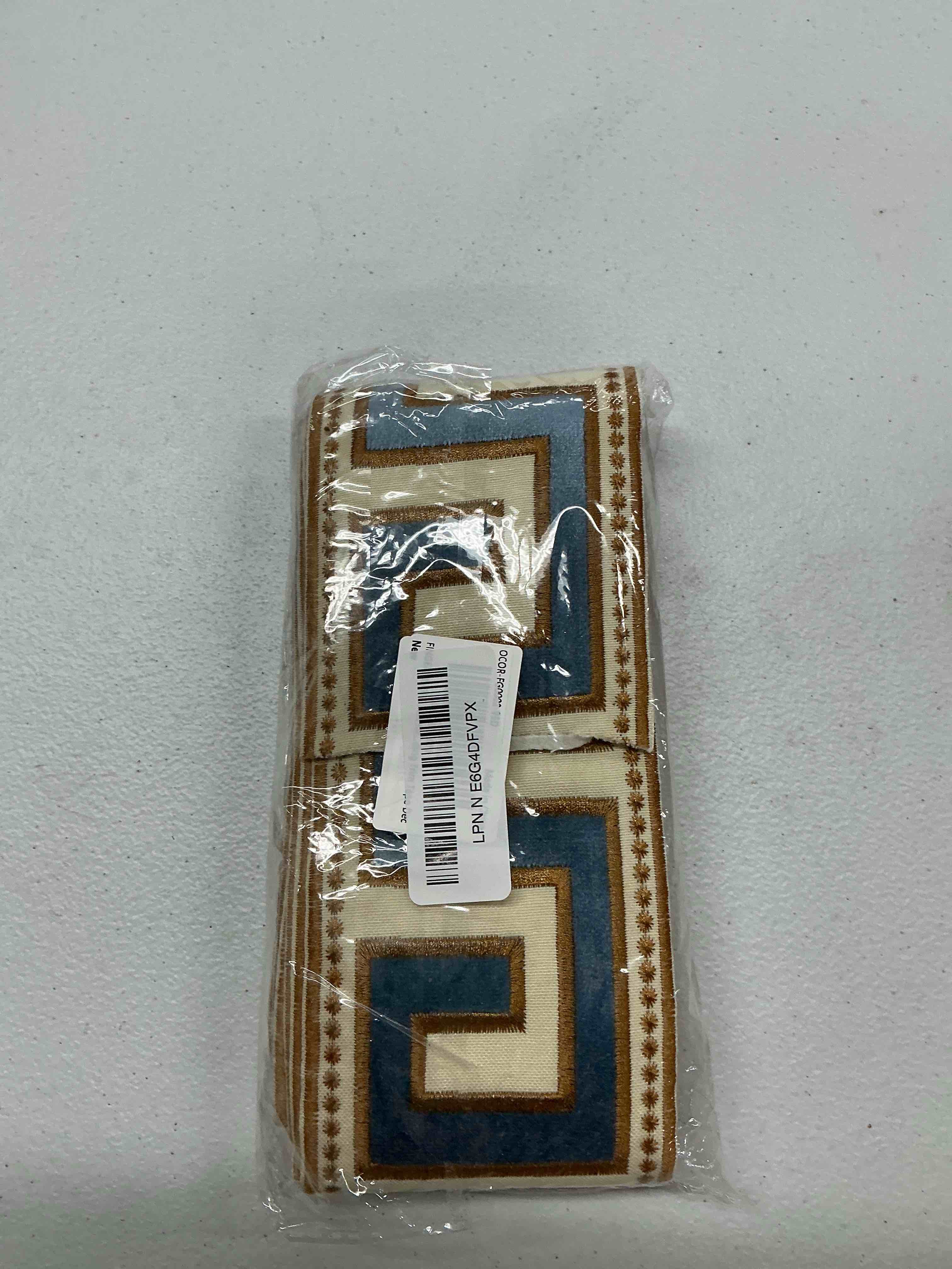Condition photo showing Good Condition for fingerinspire 3.28 yards embroidered drapery trim 3-3/4 inch wide polyester jacquard grid ribbon steel blue drapery trim for curtain geometric ribbon for drapes curtain banding tape decor