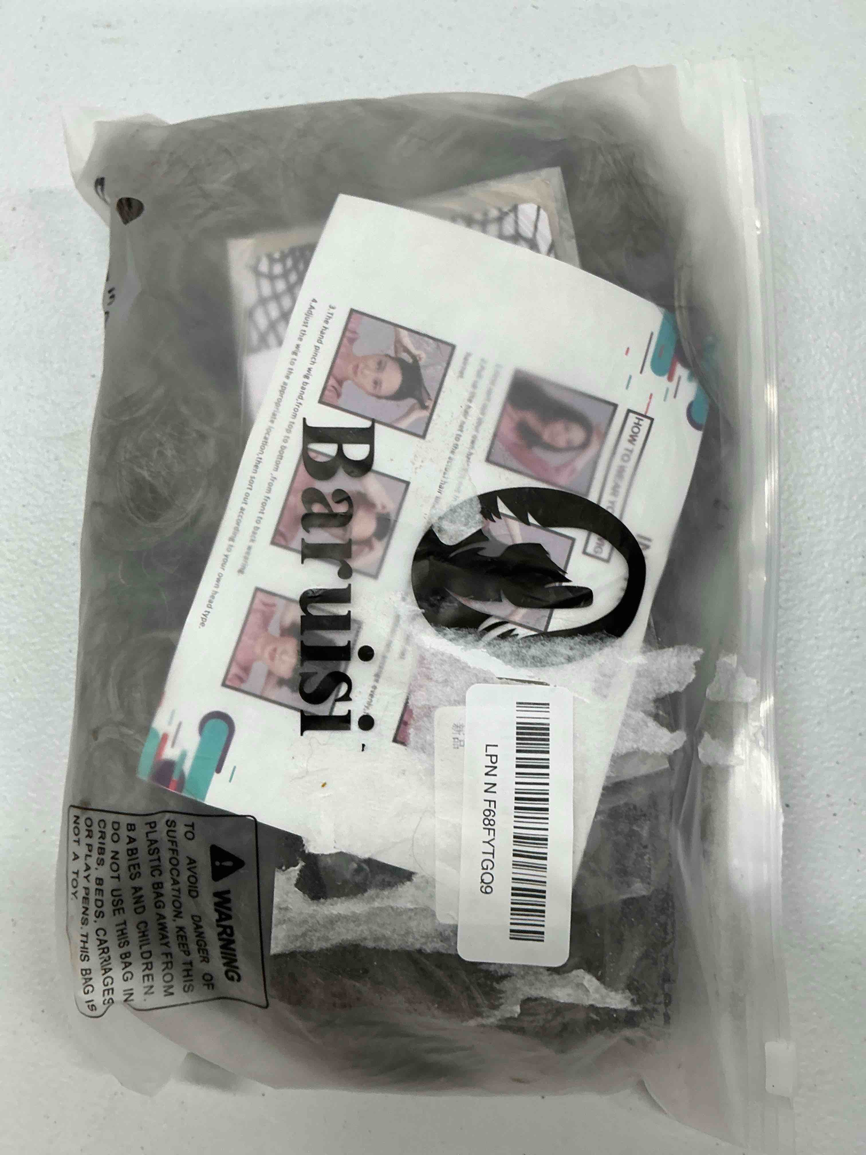 Condition photo showing Good Condition for silver gray layered mid - length wig for women curly fluffy wig with bangs synthetic heat resistant halloween cosplay party hair, grey mixed brown