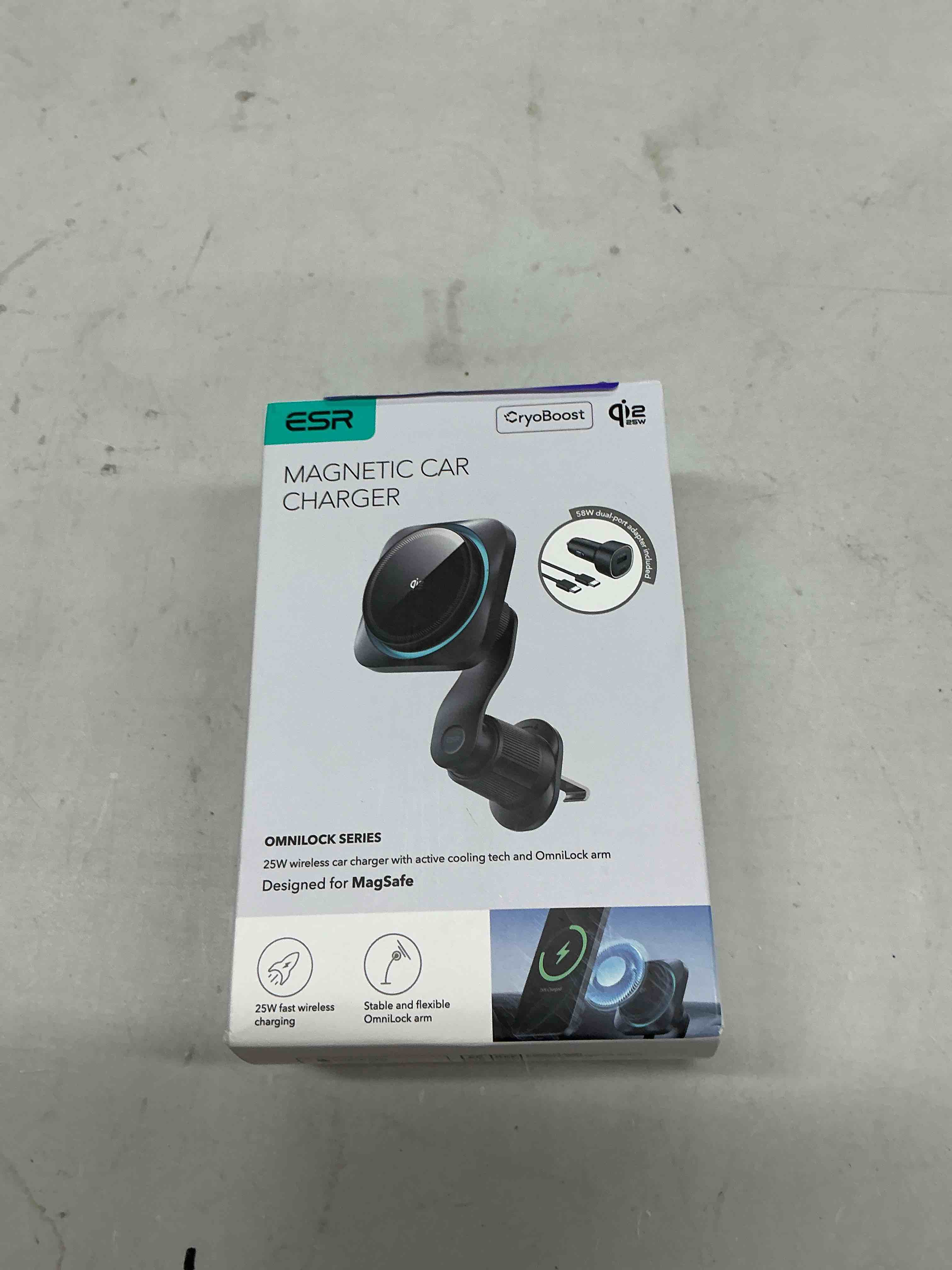 Condition photo showing New/Like New for esr omnilock qi2.2 certified 25w magsafe car mount charger with cryoboost, phone cooling magsafe car charger, 360° rotatable, air vent magnetic car phone holder for iphone 17/16 with ios 26, s26 ultra
