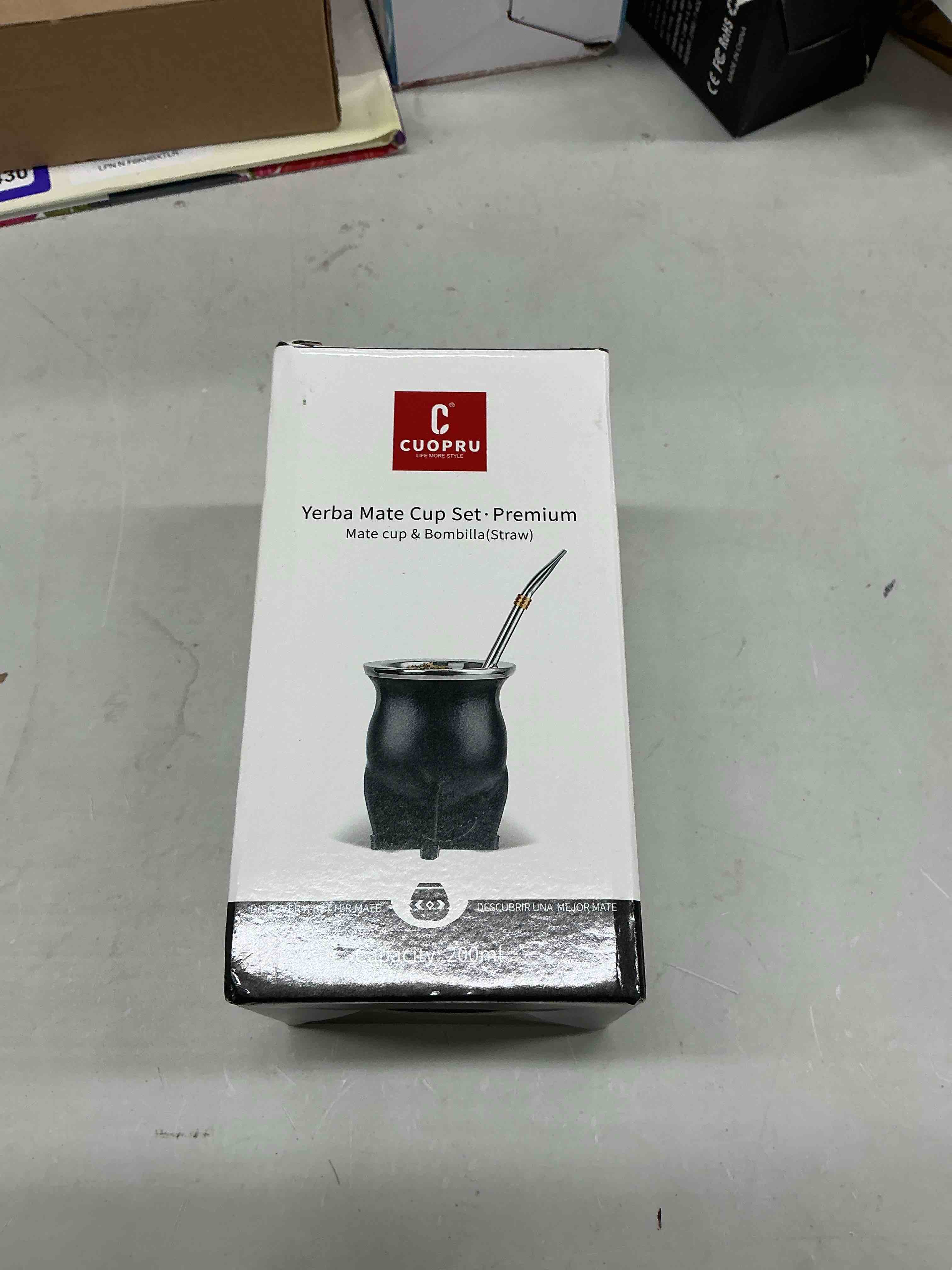 Condition photo showing Good Condition for argentina yerba mate cup with ceramic liner straw tea gourd mug one bombilla mate a cleaning brush (brown)