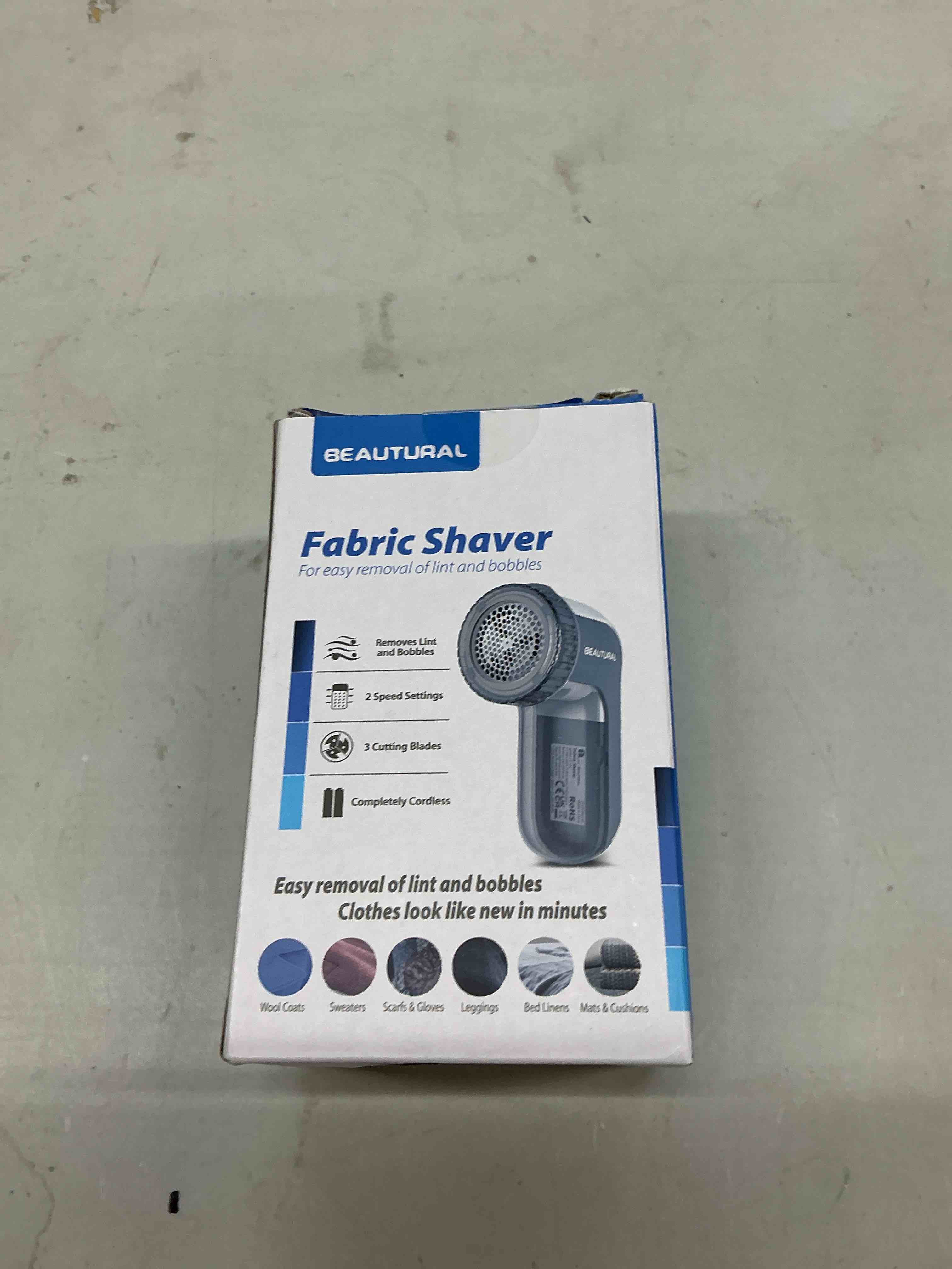 Condition photo showing Good Condition for beautural fabric shaver and lint remover, sweater defuzzer with 2-speeds, 2 replaceable stainless steel blades, battery operated, remove clothes fuzz, lint balls, pills, bobbles gray gray standard