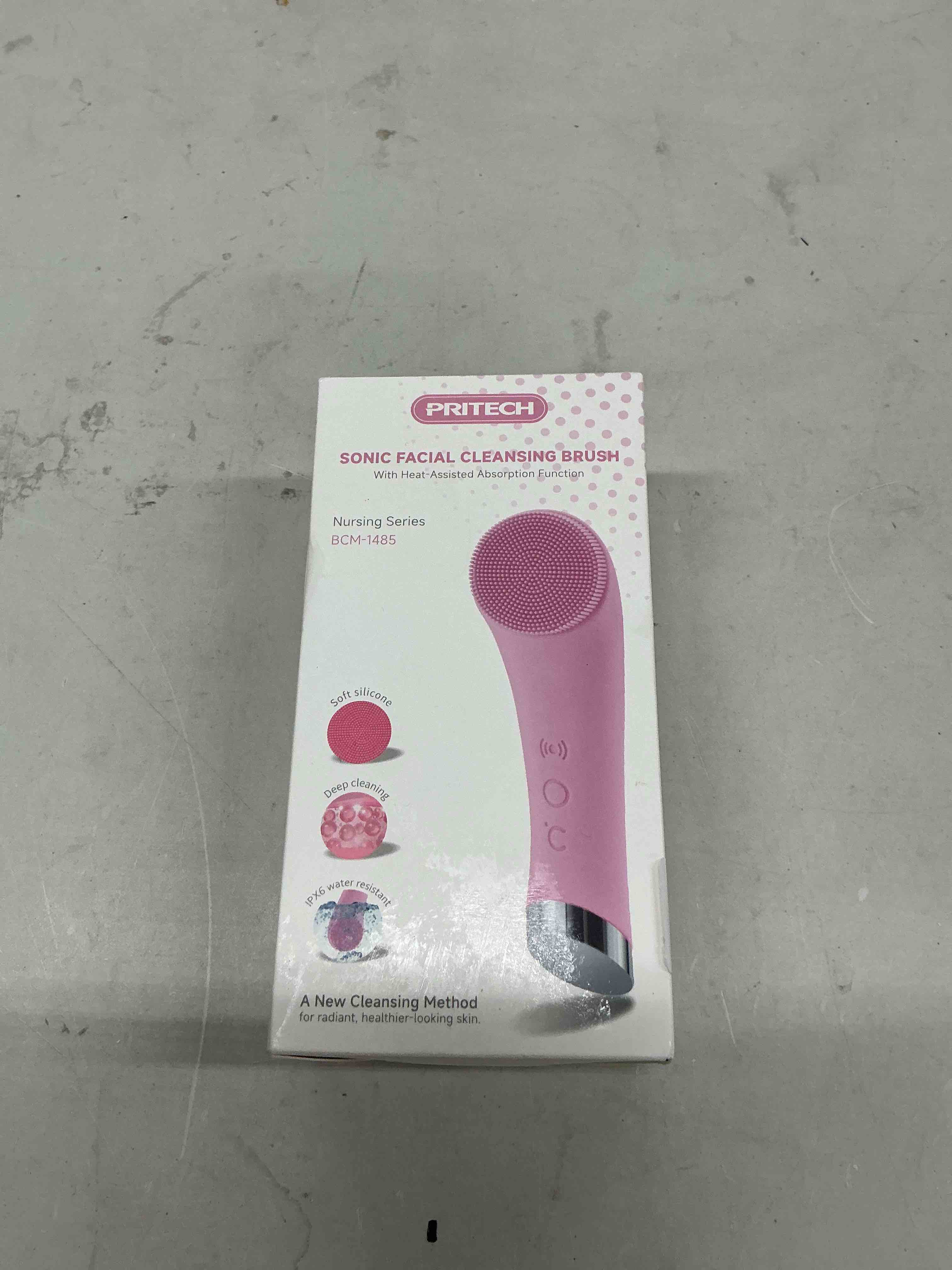 Condition photo showing New/Like New for pritech facial cleansing brush, rechargeable silicone face scrubber with heat massage end, vibrating exfoliator scrubber for deep cleaning, waterproof face brush for women and men (pink)