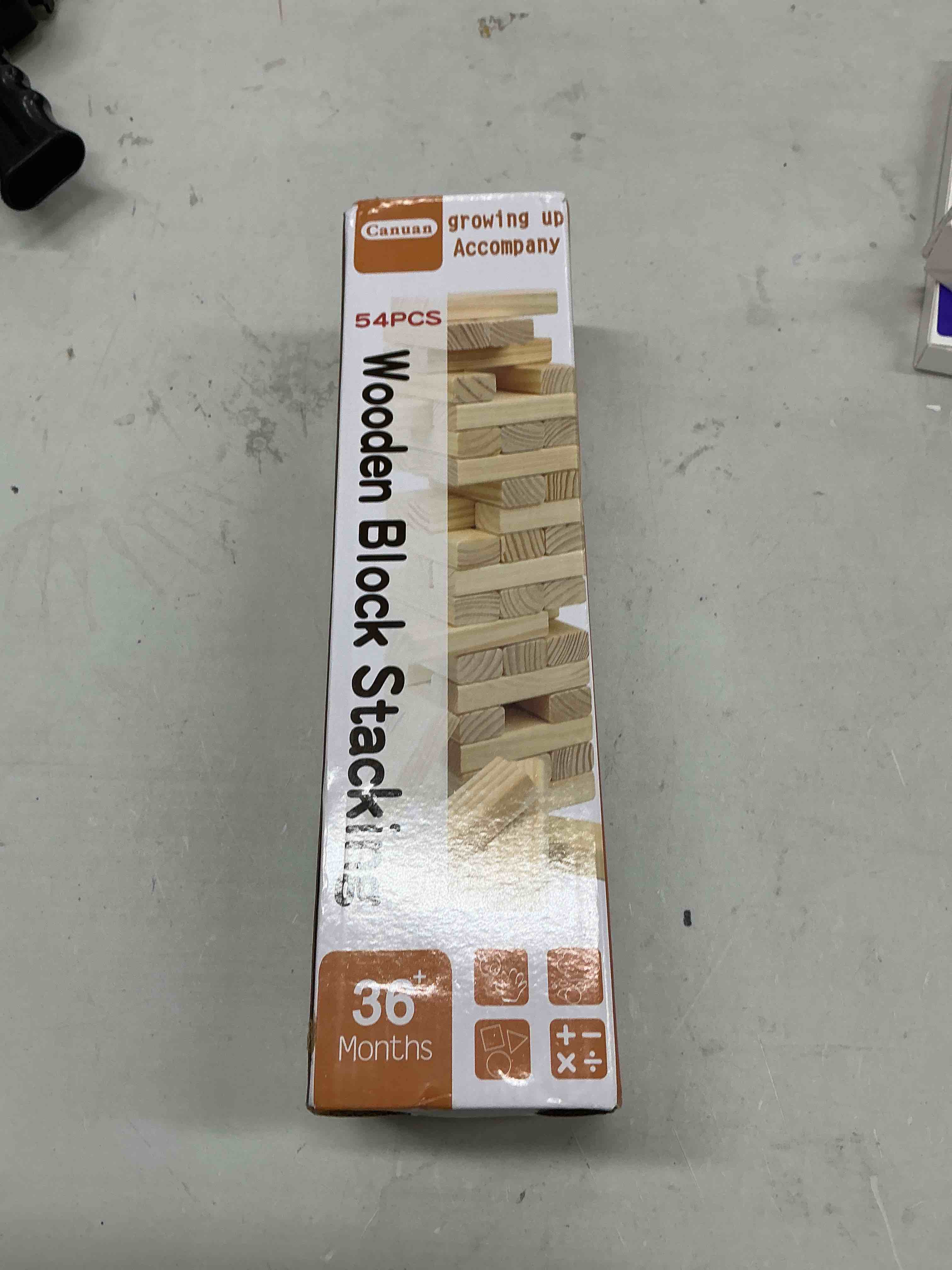 Condition photo showing New/Like New for 54pcs classic block stacking tumbling tower game with storage bag | board game wooden blocks stacking games for kids and families wood blocks game for kids and adults